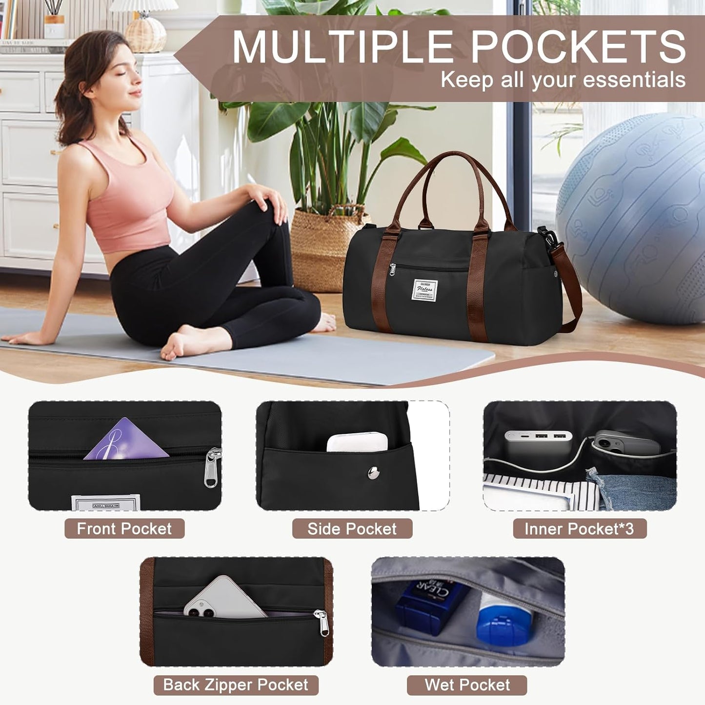 Gym Bag for Women with Shoes Compartment,Small Duffel Bag Sport bag with Toiletry Bag Overnight