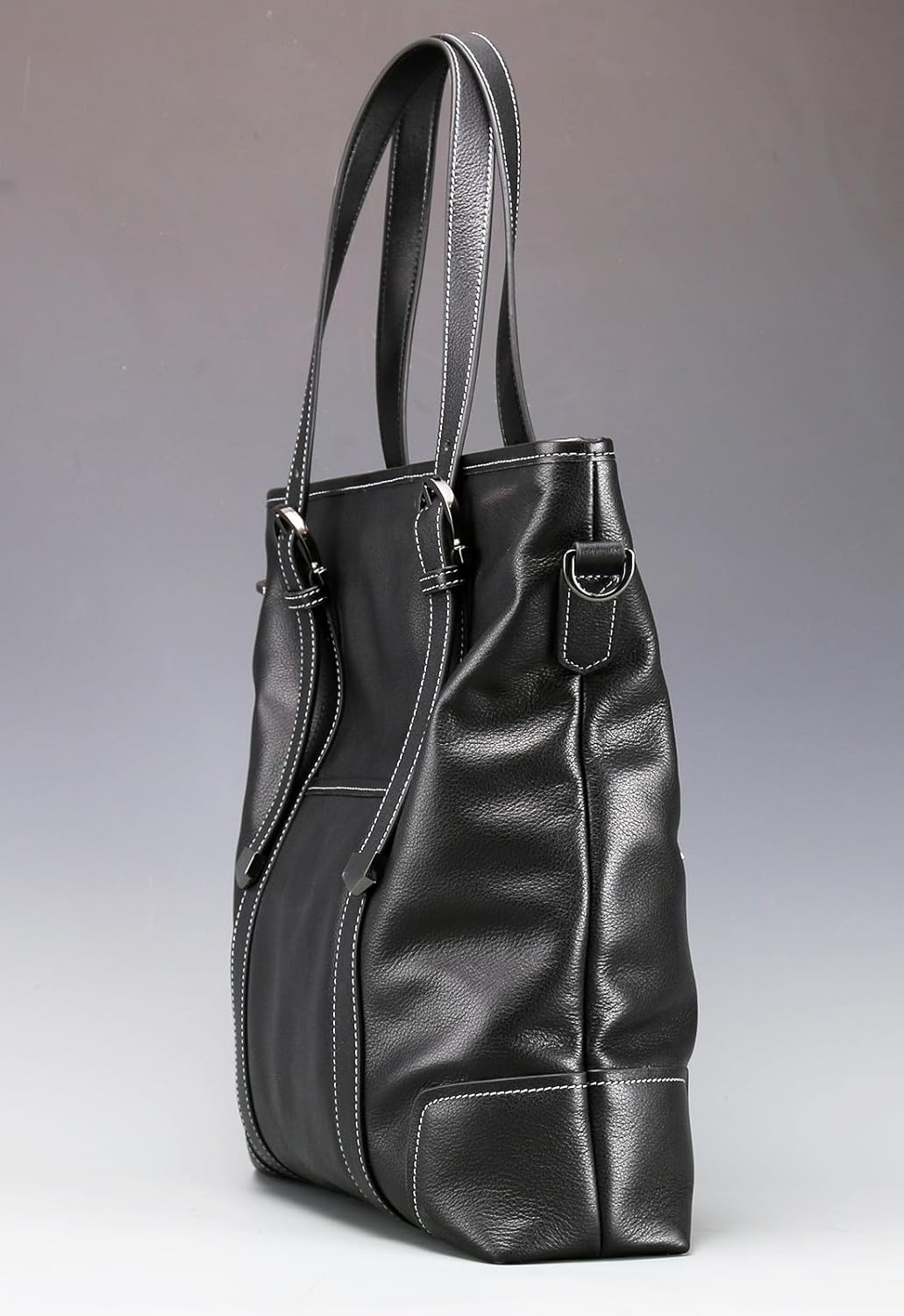 Leather handbag for men, black business briefcase, adjustable tote bag, crossbody bag vertical style