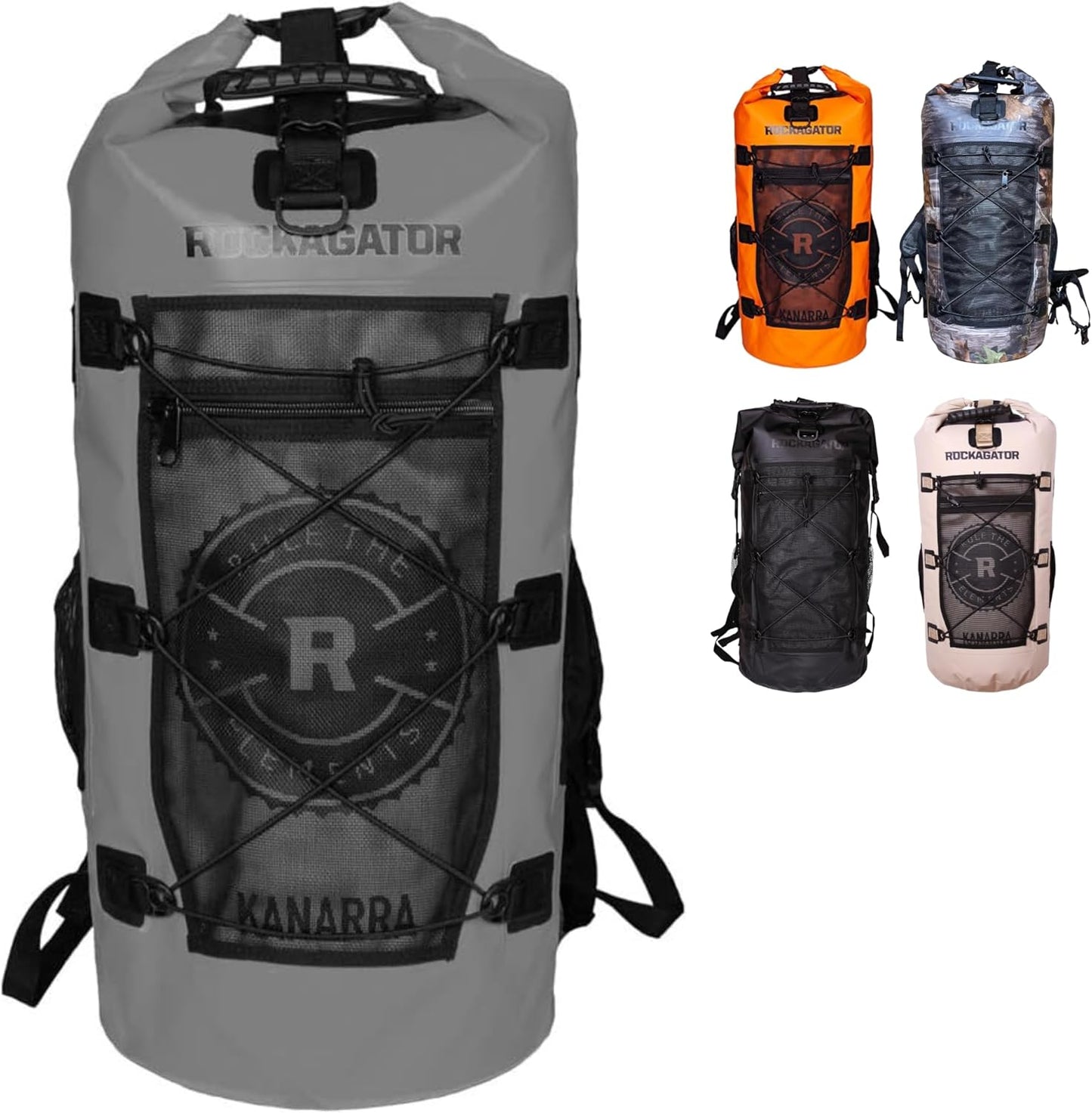 Rockagator Kanarra 90L Waterproof Backpack for Camping, Hiking, Mountaineering, Backpacking, Hunting, Fishing, Canoeing, Outdoor Activities, The Wet Outdoors - Large Capacity, Roll Top Closure, Gray