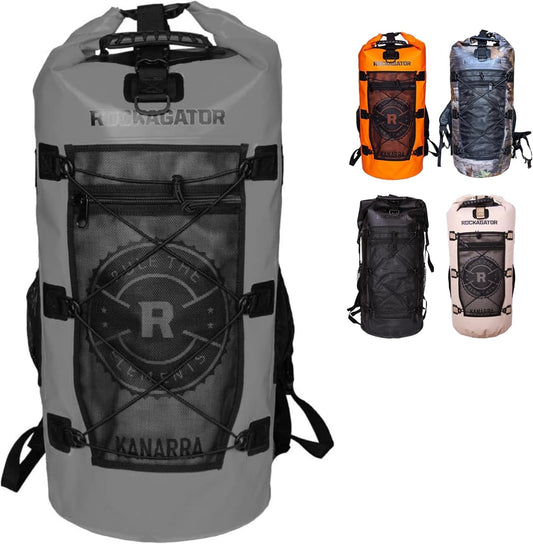 Rockagator Kanarra 90L Waterproof Backpack for Camping, Hiking, Mountaineering, Backpacking, Hunting, Fishing, Canoeing, Outdoor Activities, The Wet Outdoors - Large Capacity, Roll Top Closure, Gray