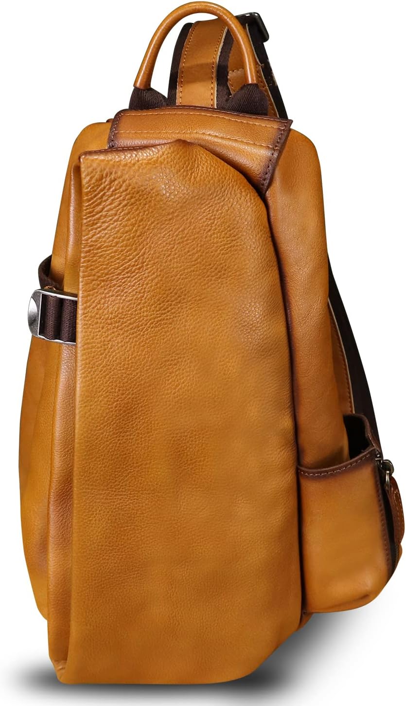 Genuine Leather Sling Bag Crossbody Purse Handmade Hiking Daypack Motorcycle Bag Retro Shoulder Backpack Vintage Chest Pack (Brown)