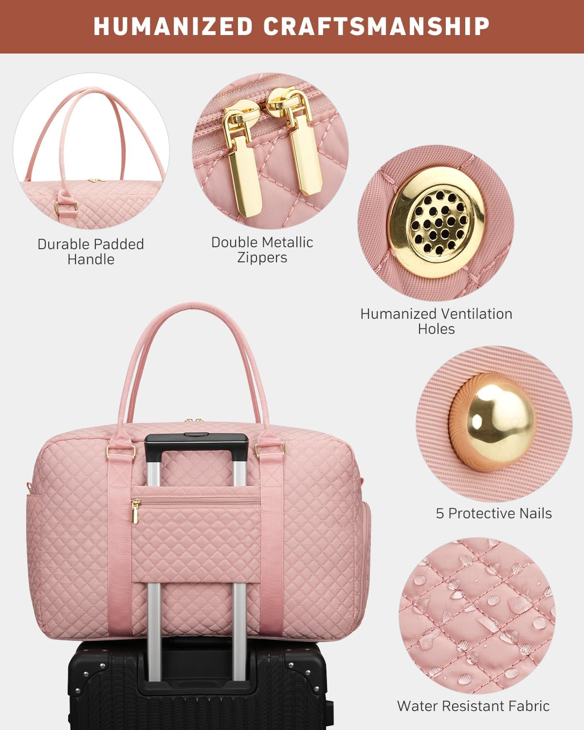 Travel Duffle Bag, Weekender Bags for Women with Shoe Compartment, Carry on Overnight Bag with Toiletry Bag & Wet Pocket, Hospital Bags for Labor and Delivery (Pink)