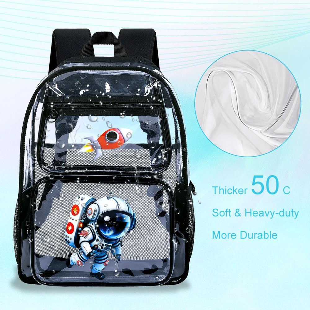 UFNDC 3PCS Clear Backpack for Girls and Boys, Unicorn Cat Transparent Bookbag, See Through School