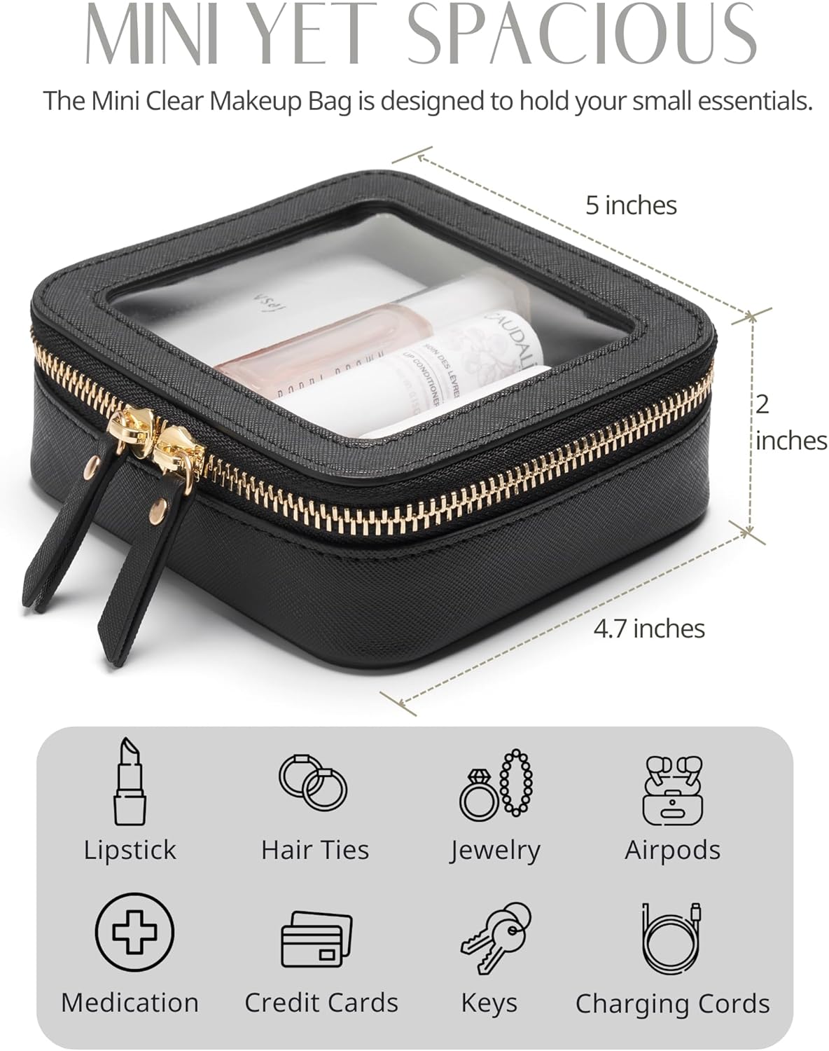 Popvibe Clear Makeup Bag Travel Cosmetic Case Transparent Toiletry Bag with Zipper, Portable Make
