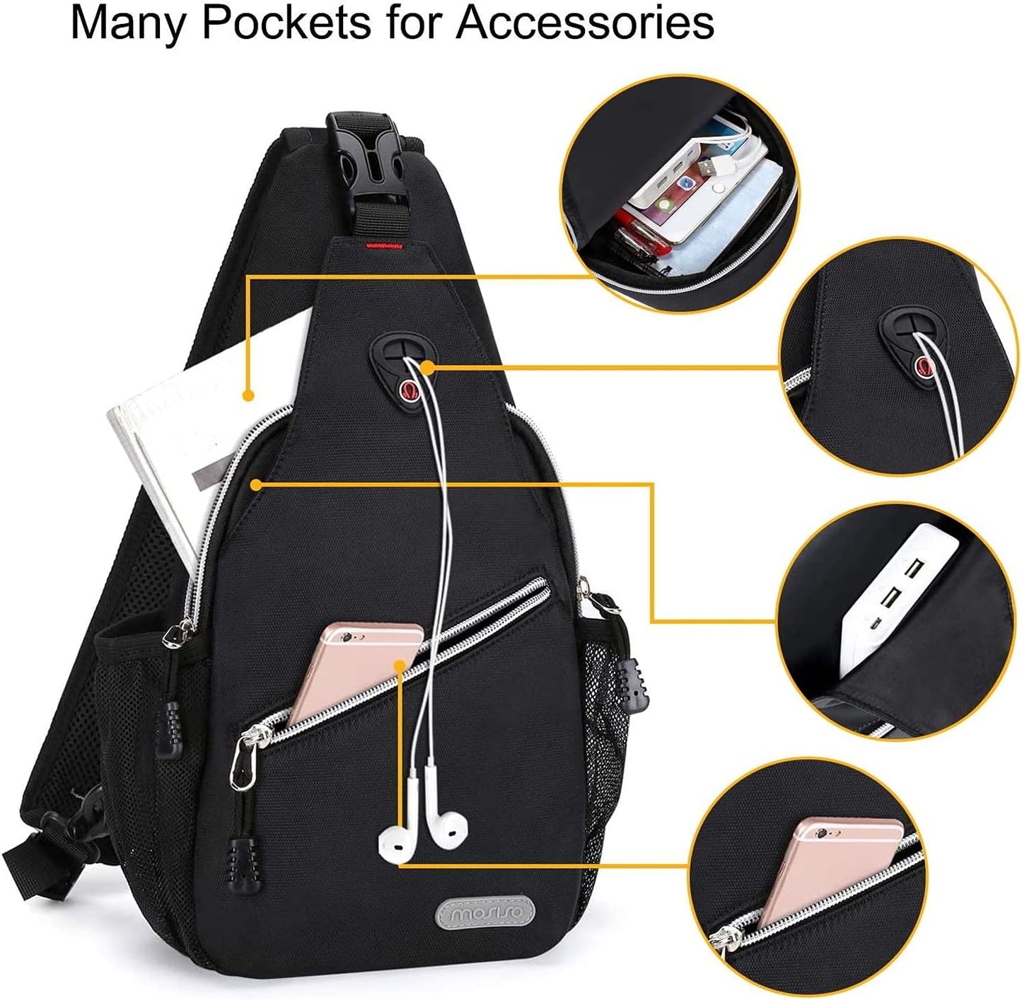 MOSISO Mini Sling Backpack,Small Hiking Daypack Travel Outdoor Casual Sports Bag, Black