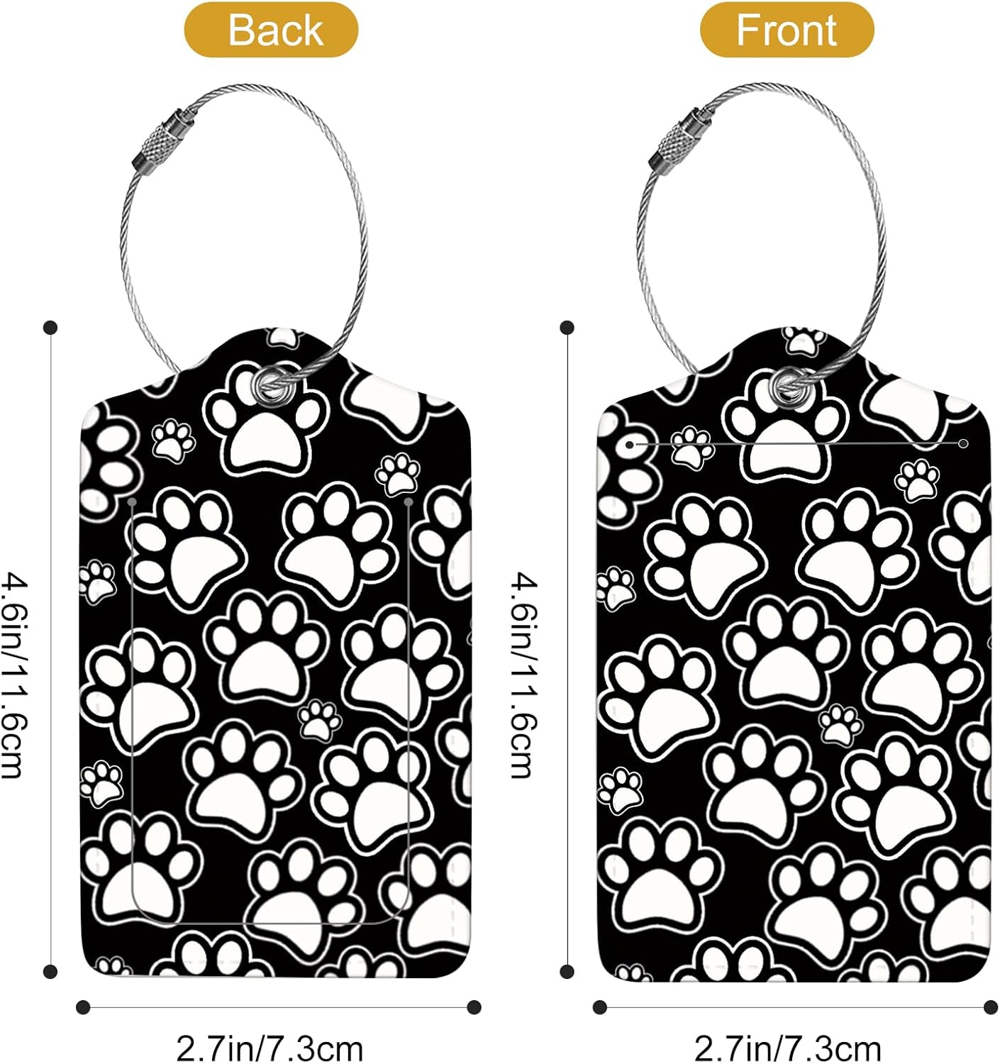 2Pack Luggage Tags for Suitcases, Cute Unique Pu Leather Cruise Luggage Tag with Privacy Cover ID Label Address Card and Metal Ring Suitable for Women Men Kids Travel Bag Black and White paw Print