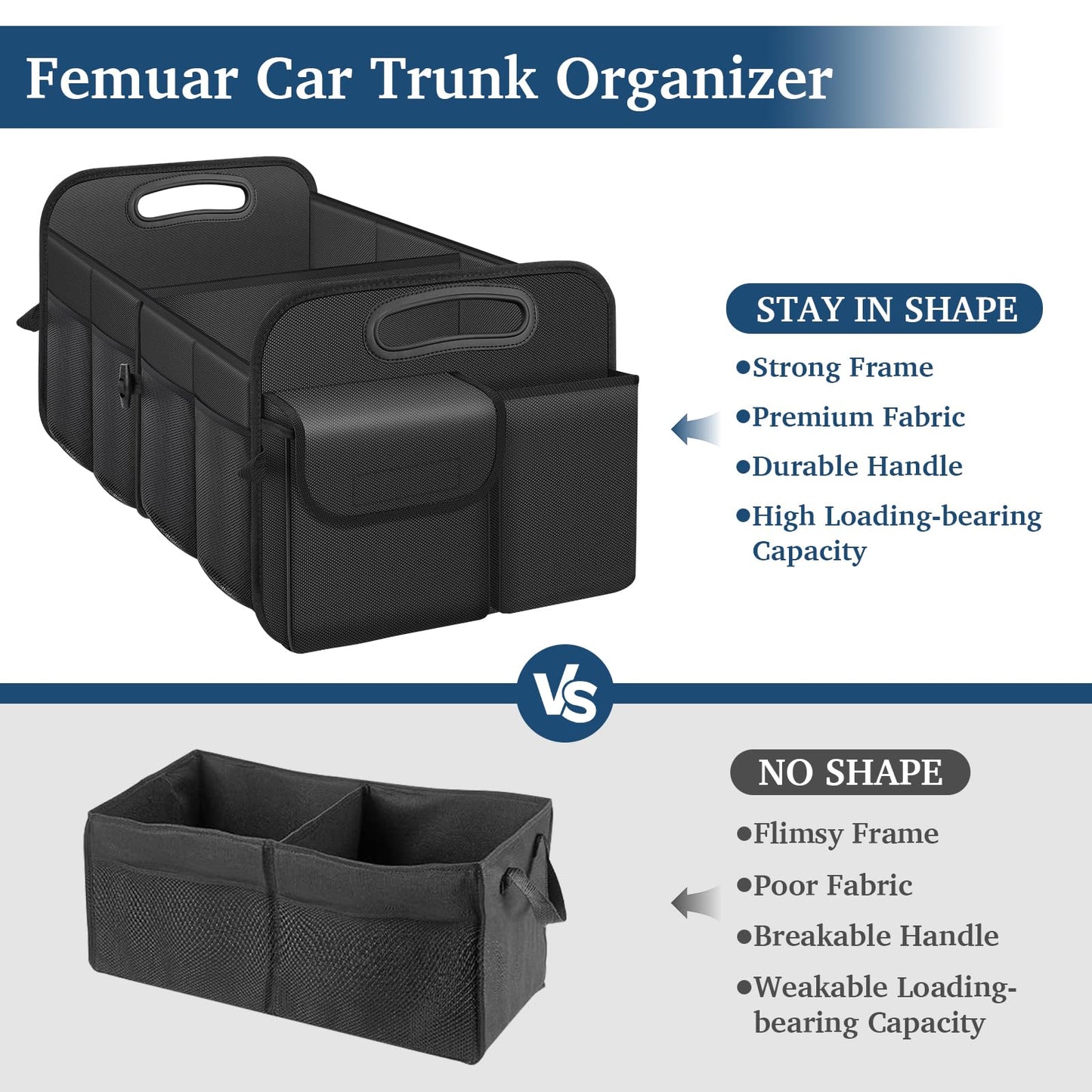 Femuar Car Trunk Organizer with Large Capacity Waterproof Car Accessories for Women & Men