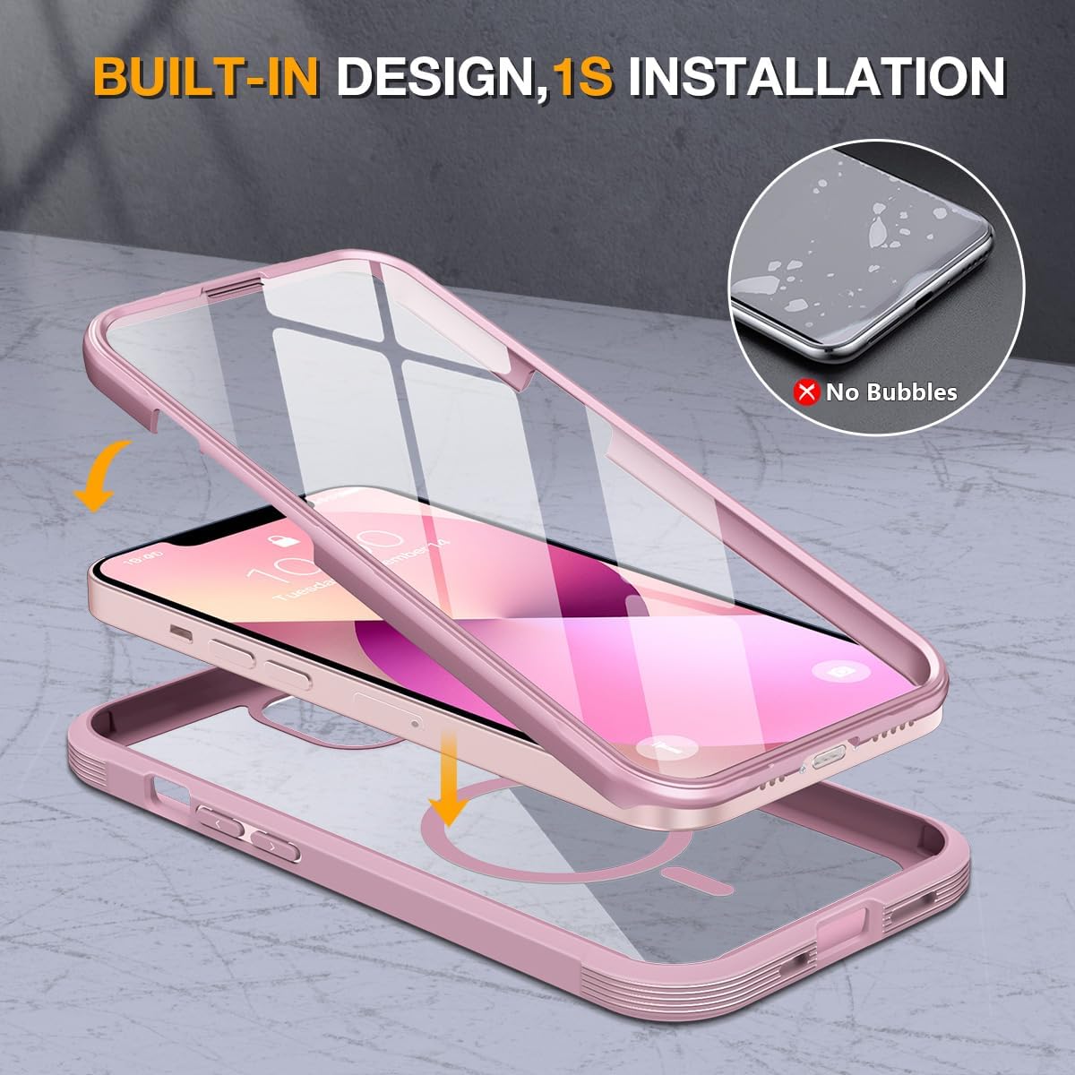 Miracase for iPhone 13 Mini Case 5.4",with MagSafe,Built in Screen Protector,Full-Body Protection(Dark Pink)