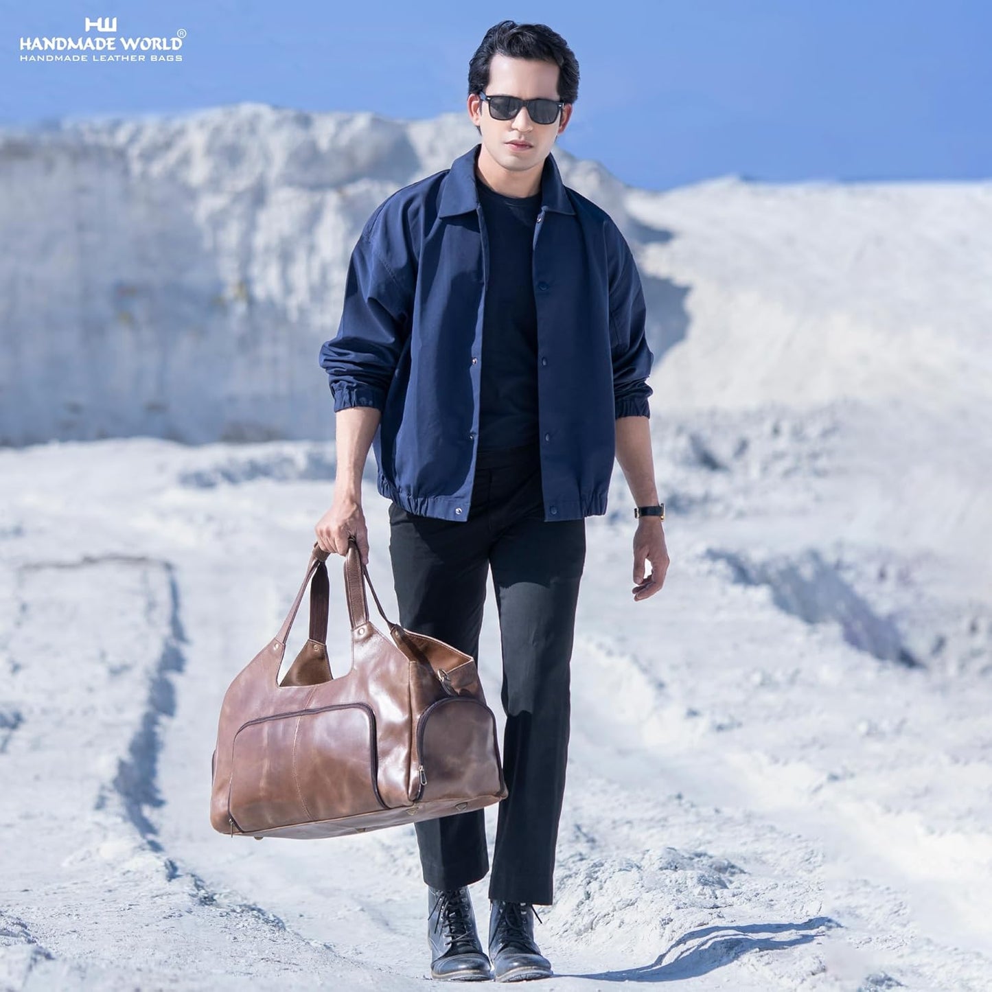 Handmade World Leather Travel Duffel Bags for Men and Women Full Grain Handcrafted Overnight Weekend Bags Sports Gym Duffle ' Leather Wanderer ' Versatile Business Travel Luggage
