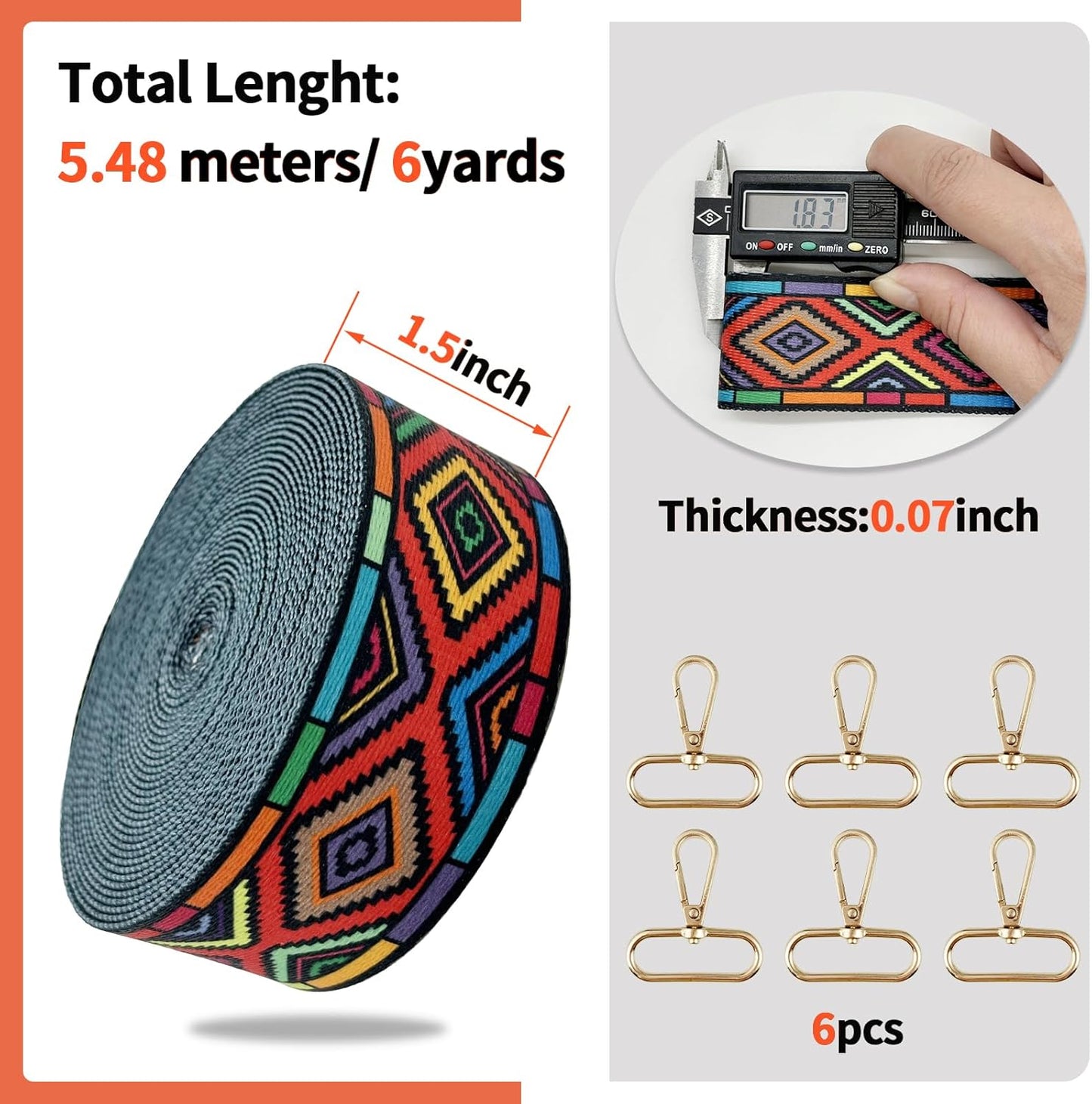 Printed Nylon Webbing 1 1/2 inch 6 Yards Colorful Squares Thick Patterned Fabric Webbing Luggage Handle Jacquard Ribbon for Backpack Bags-Seatbelt-Clothing-Sewing-DIY Crafts & Projects Supplies