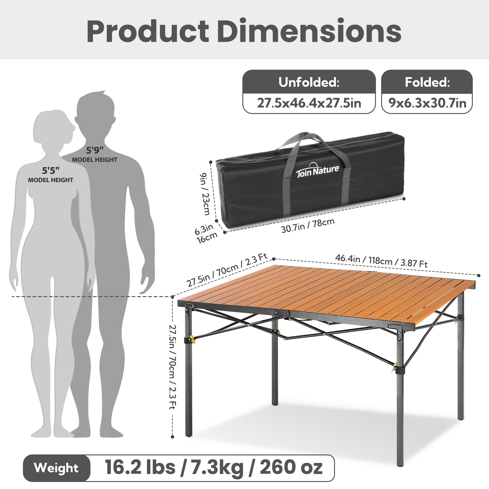 Join Nature 46.4" Large Camping Table for 2-6 People, Heavy Duty Foldable