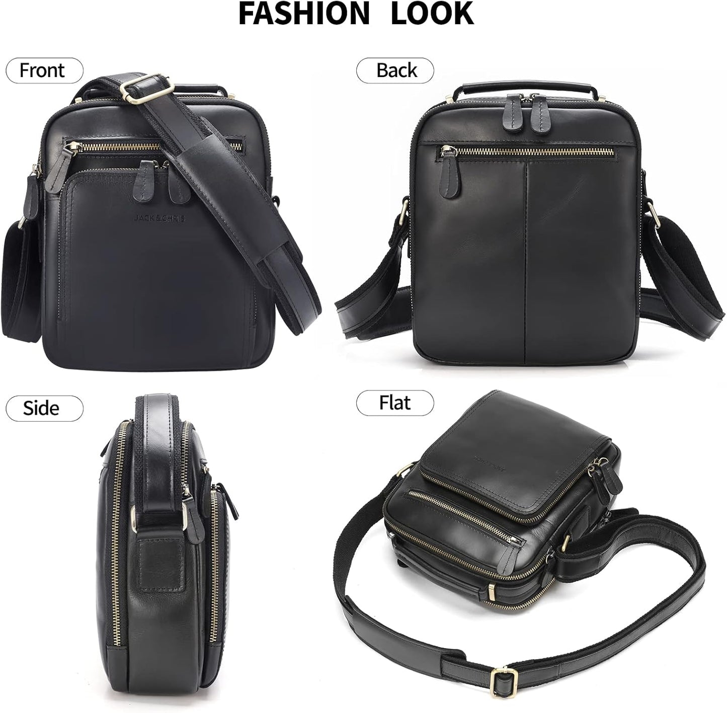Jack&Chris Leather Messenger Bag for Men, Man Purse Crossbody Bags for Work Business