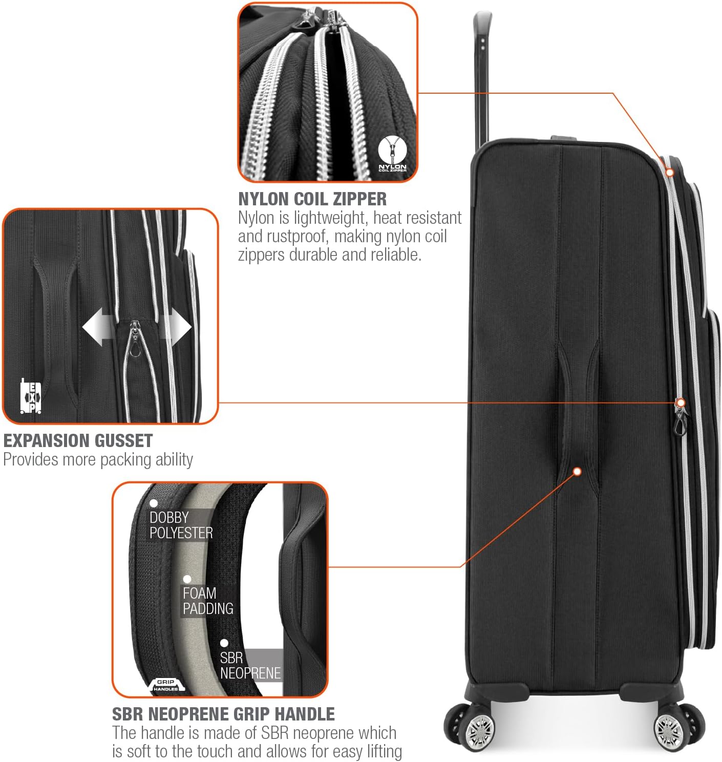 Traveler's Choice Lares Softside Expandable Spinner Wheels, Black, 2 Piece Luggage Set