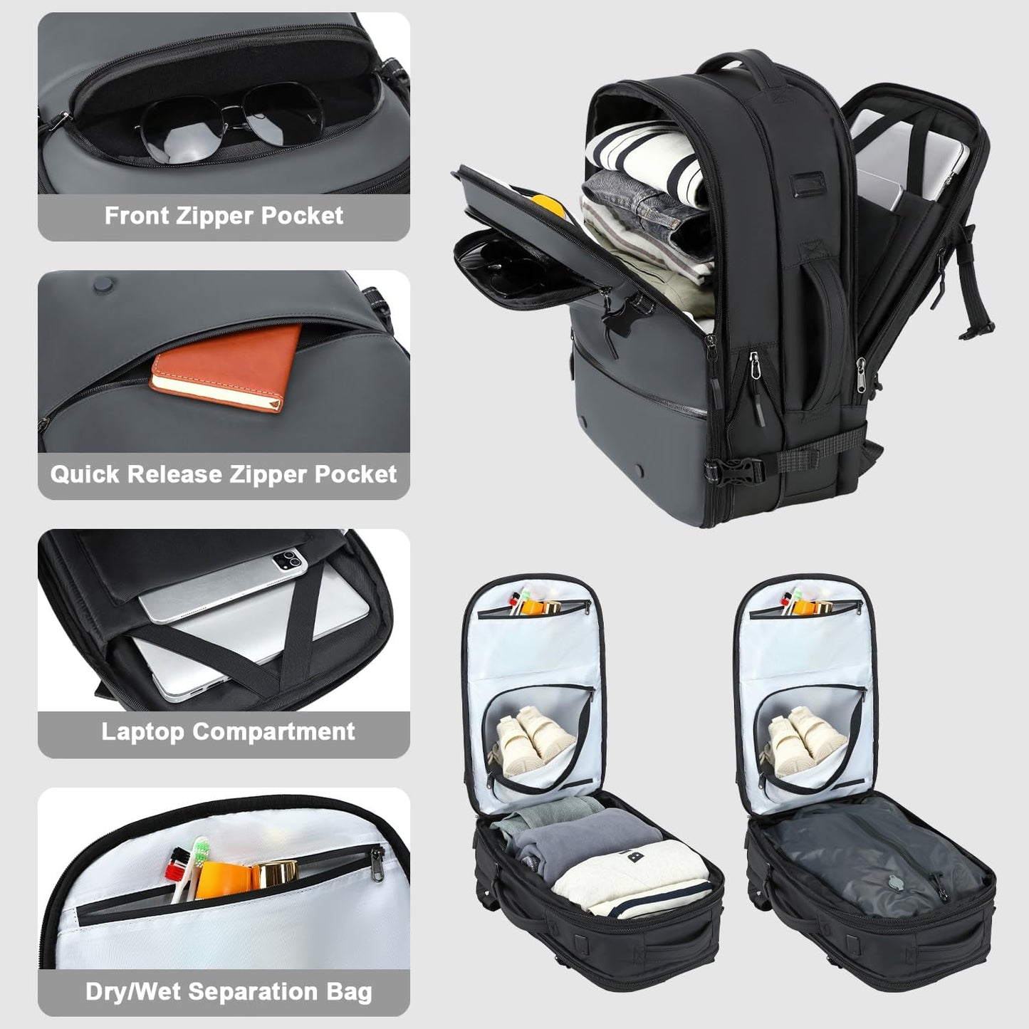 SOAEON Vacuum Backpack with Pump,Waterproof Underseat Carry on Bag with Vacuum Seal Compression Backpack for Airplane