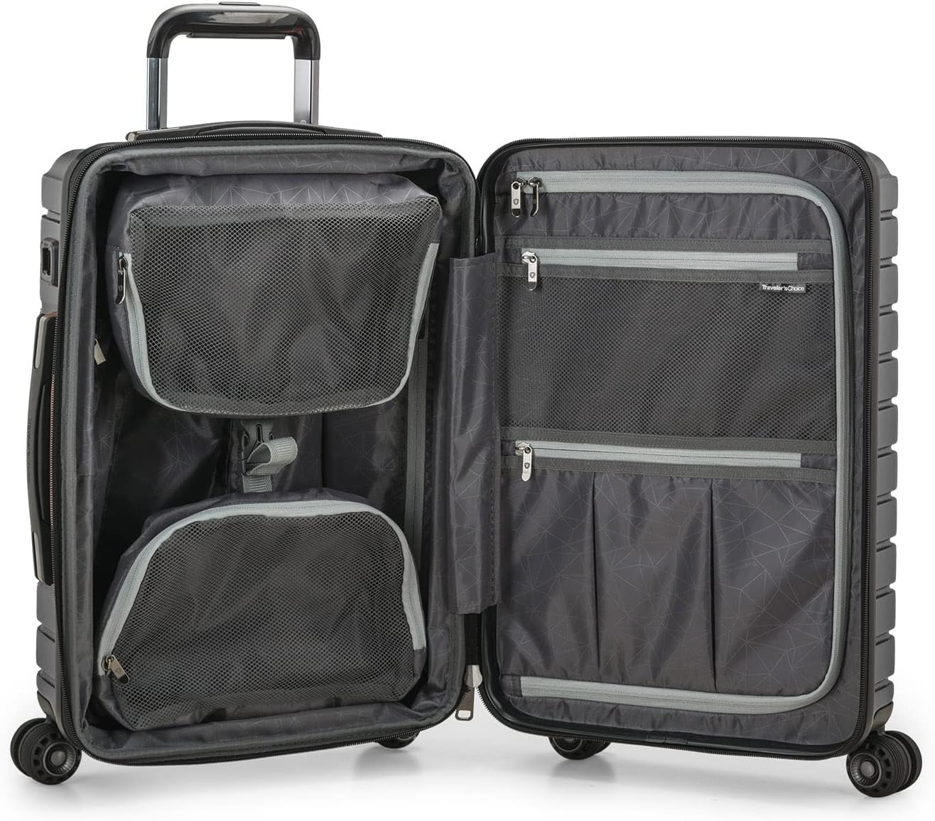 Traveler's Choice Archer Polycarbonate Hardside Spinner Luggage Set, Tie Down Straps, Grey, Carry-On 21-Inch