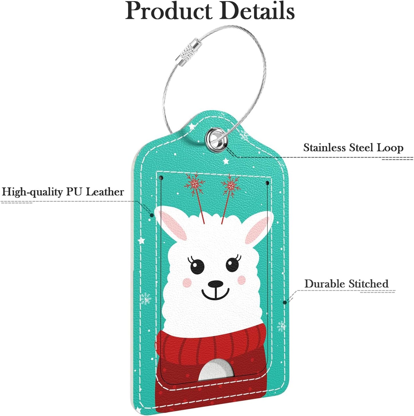 Luggage Tags for Suitcase, 2 Pack PU Leather Travel Cruise Luggage Tag with Privacy Flap, Name ID Label and Metal Loop for Women Men Girls Suitcase Baggage Bag Backpack, Cute Alpaca