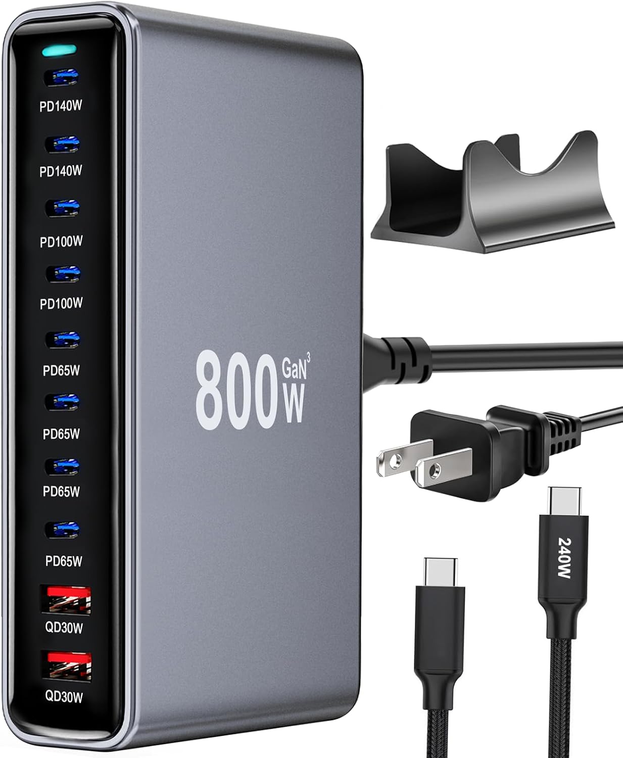 800W USB C Fast Charger Block, 10 Port USB Charging Station, GaN Ⅲ Pro Double 140W PD PPS Port Fast Charging Station for Multiple Devices,Laptop Wall Charger Compatible with iPhone 17/iPad/MacBook etc