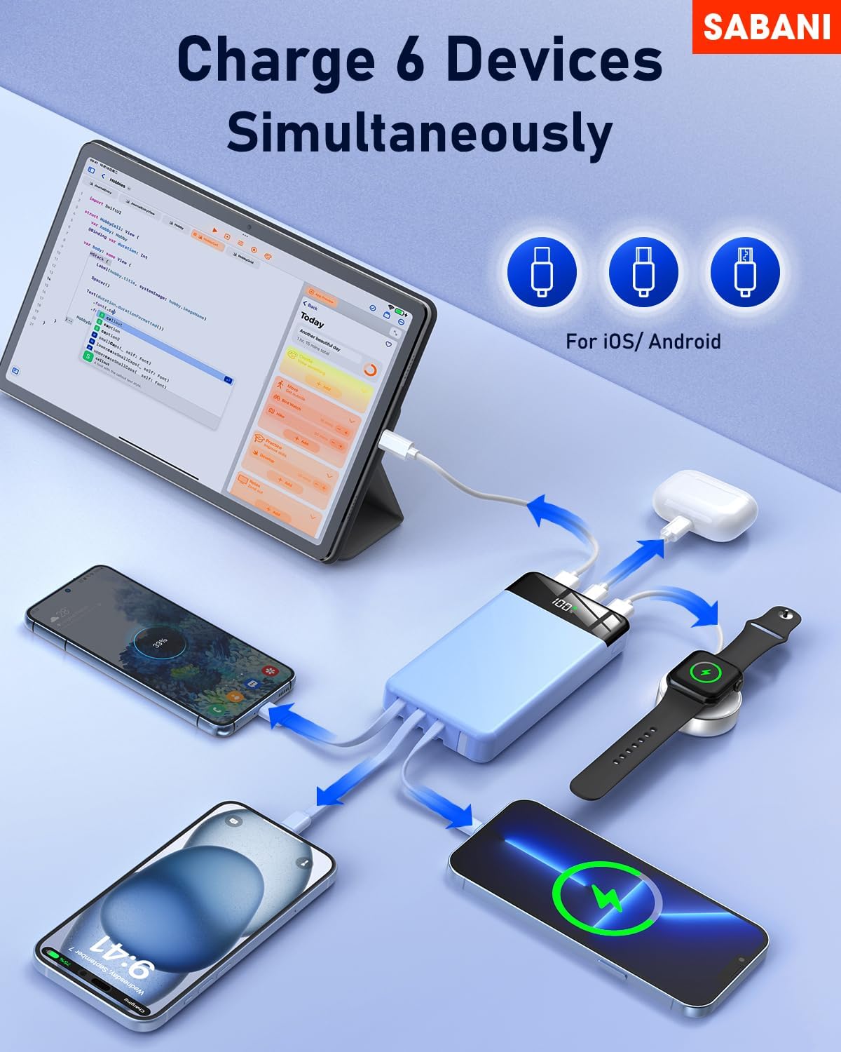 Portable Charger 35000mAh Power Bank - Portable Battery with 4 Built in Cables, 22.5W Fast Charging Battery Pack Compatible with iPhone 16 15 14 13 Samsung Android Phone etc