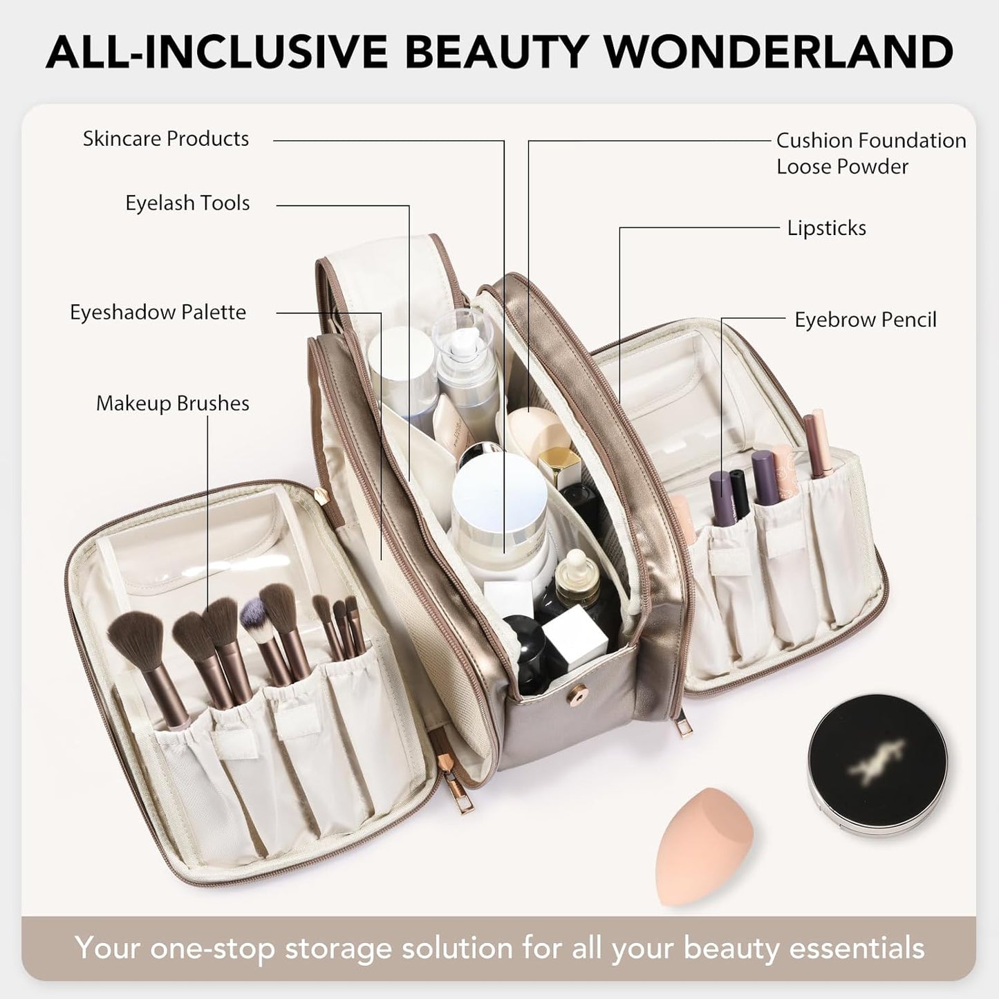 Travel Makeup Bag Women's Large Capacity Cosmetic Portable Organizer Large Opening Waterproof