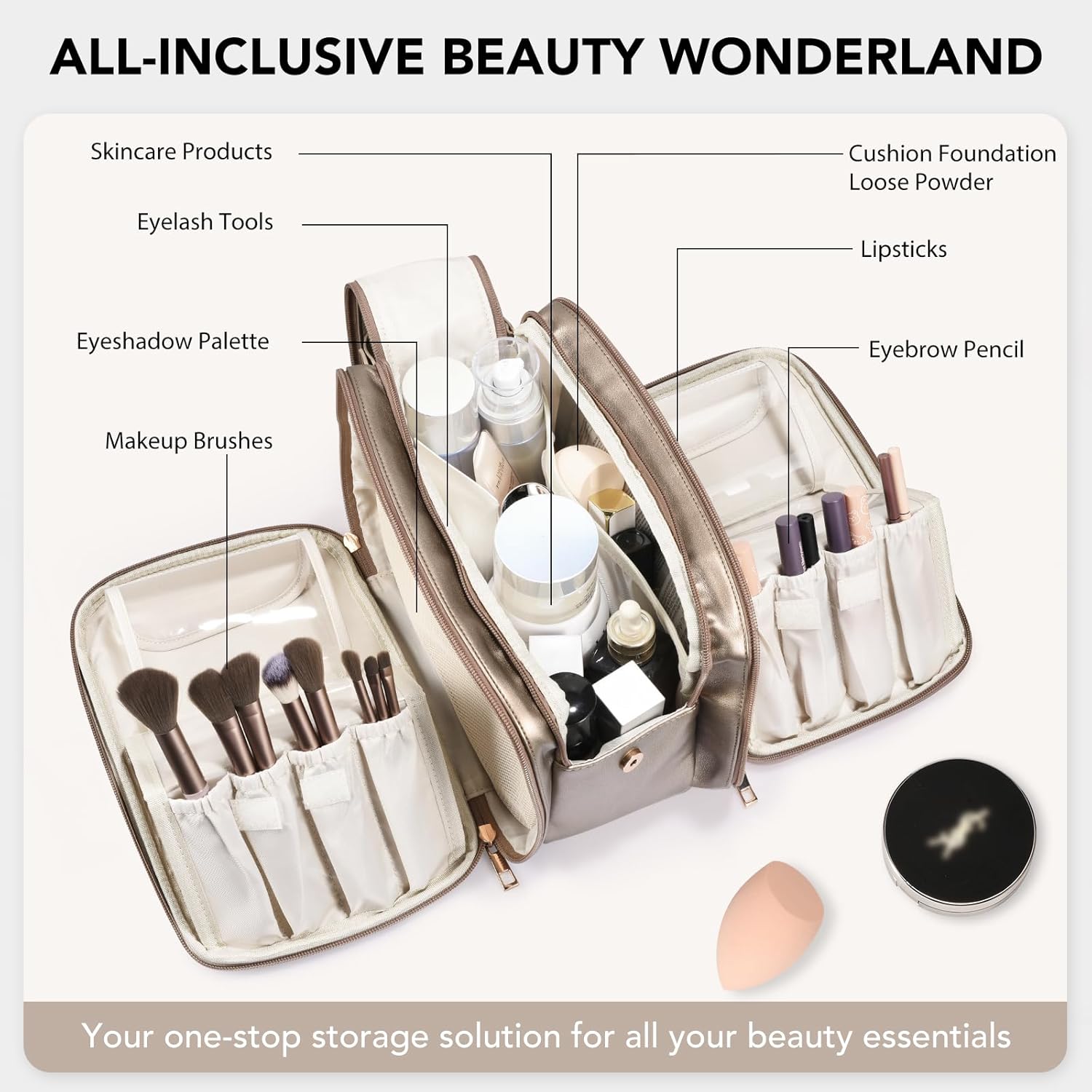 Travel Makeup Bag Women's Large Capacity Cosmetic Portable Organizer Large Opening Waterproof