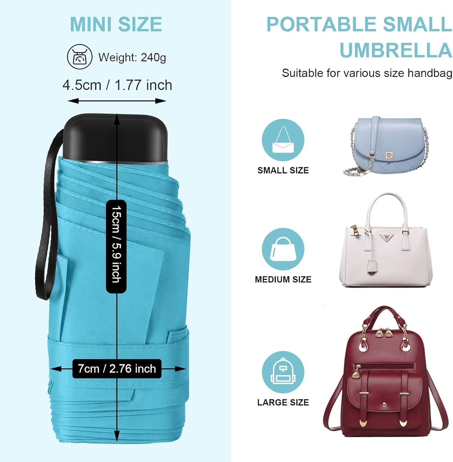 LEAGERA Compact Travel Umbrella with Case - Mini Umbrella for Purse, Small Lightweight &Tiny Design Perfect for Parasol Outdoor Sun&Rain Umbrellas