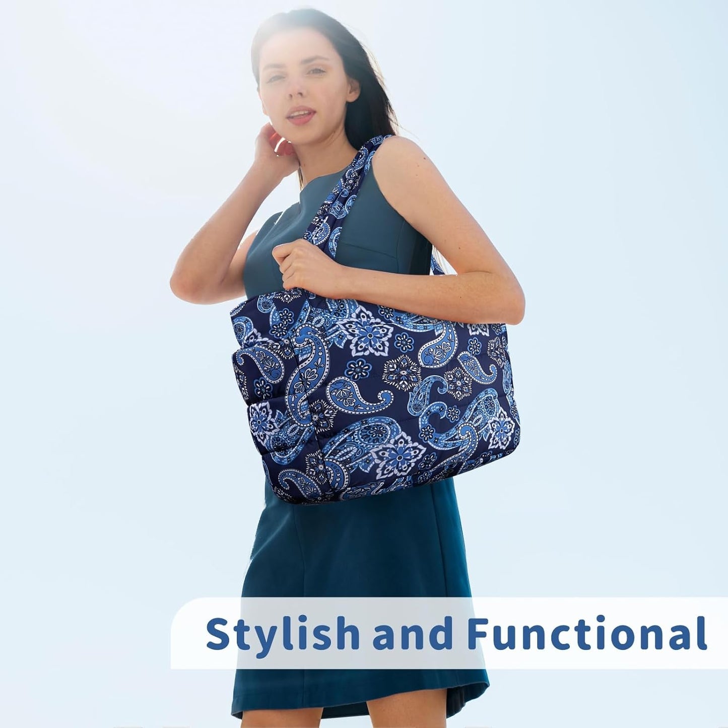 TOPDesign Puffer Tote Bag for Women, Lightweight Puffy Handbag with Compartments, Quilted Shoulder Bag for Work, Travel, Gym