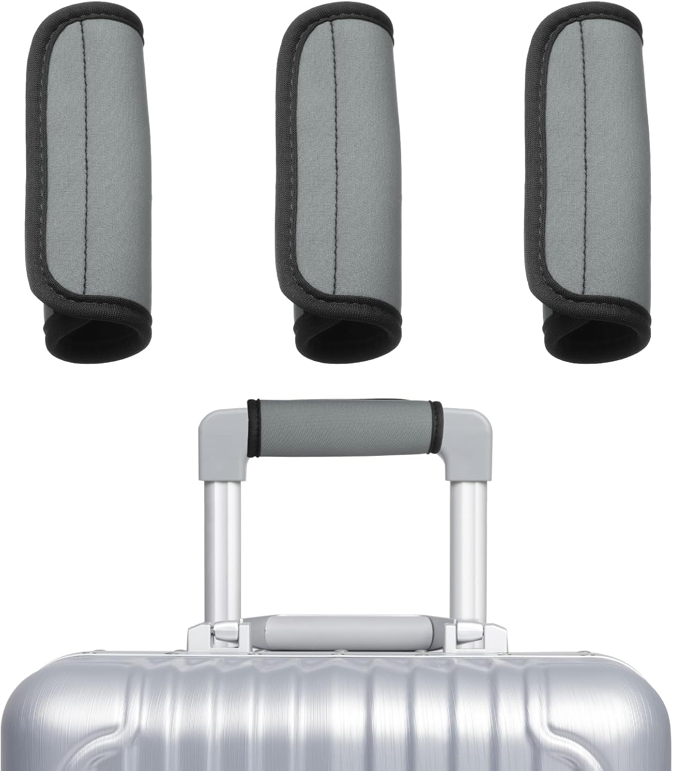 uxcell 3 Pcs Luggage Handle Wrap for Suitcase, Neoprene Handbag Grip Cover Protector Luggage Identifiers Suitcase Handle Wraps for Luggage Shopping Bag Travel Bags, Silver