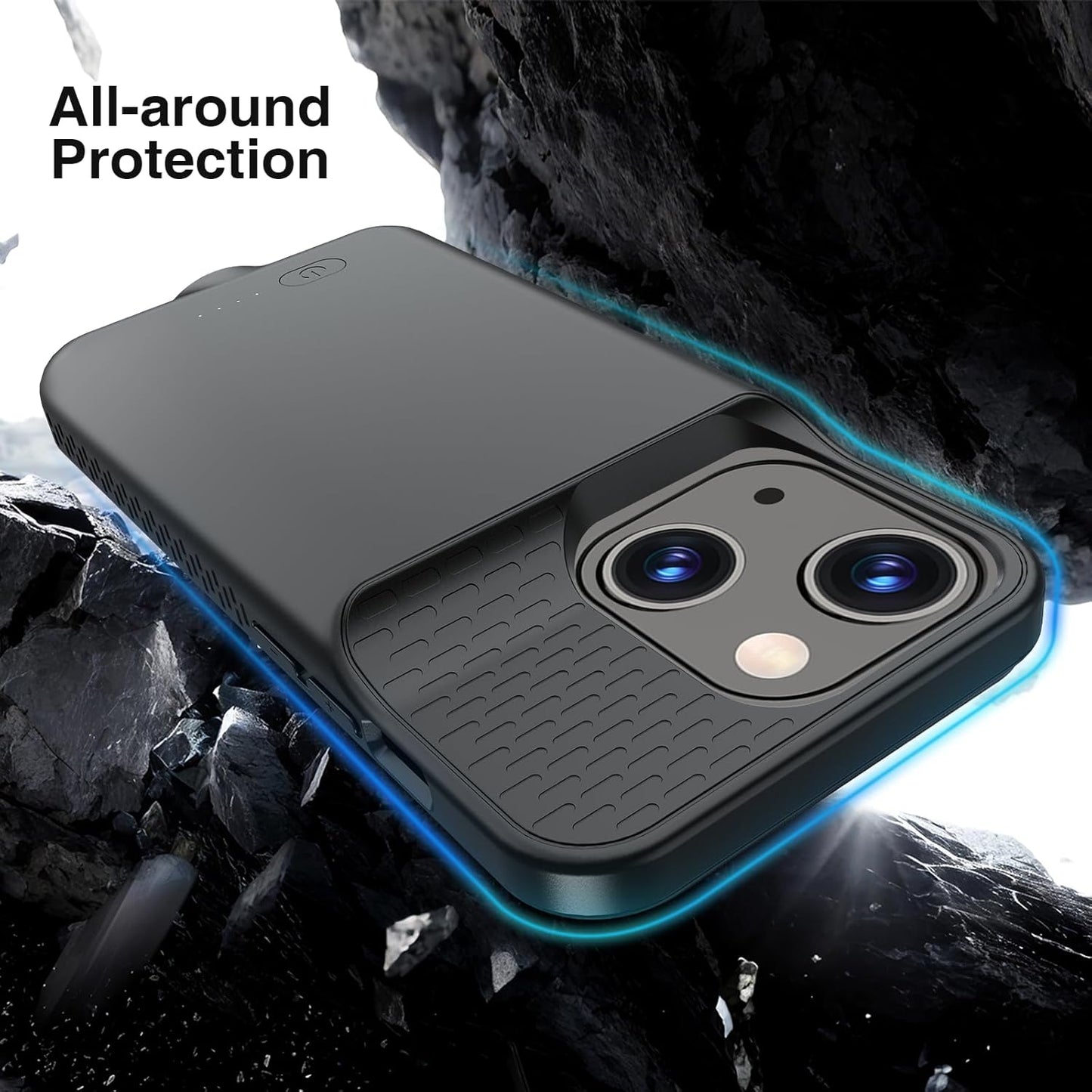 GIN FOXI Battery Case for iPhone 15/15 Pro, Fast Charging Case Charger Lightweight Ultra-Slim 7000mAh Rechargeable Juice Box Anti-Fall Premium TPU Anti-Slip Cover for iPhone 15&15 Pro Black
