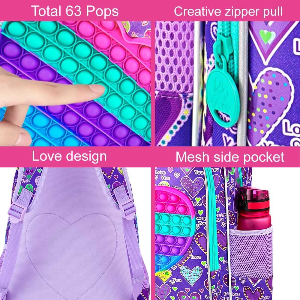 AGSDON 3PCS Backpacks for Girls, 16" Elementary Kids Bookbag for Prechool, Water Resistant Backpack with Lunch Box