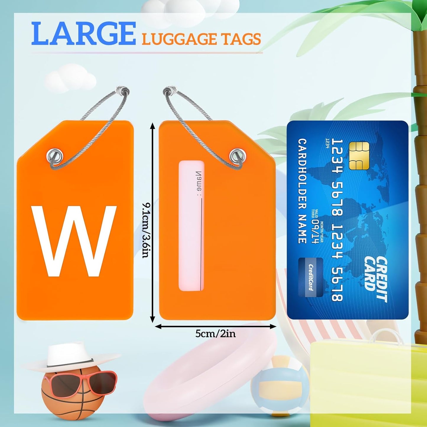8 Pcs Initial Letter A-Z Luggage Tags Silicone Suitcase Instrument Tag with Name Card and Stainless Steel Loop(Letter W,Colorful)