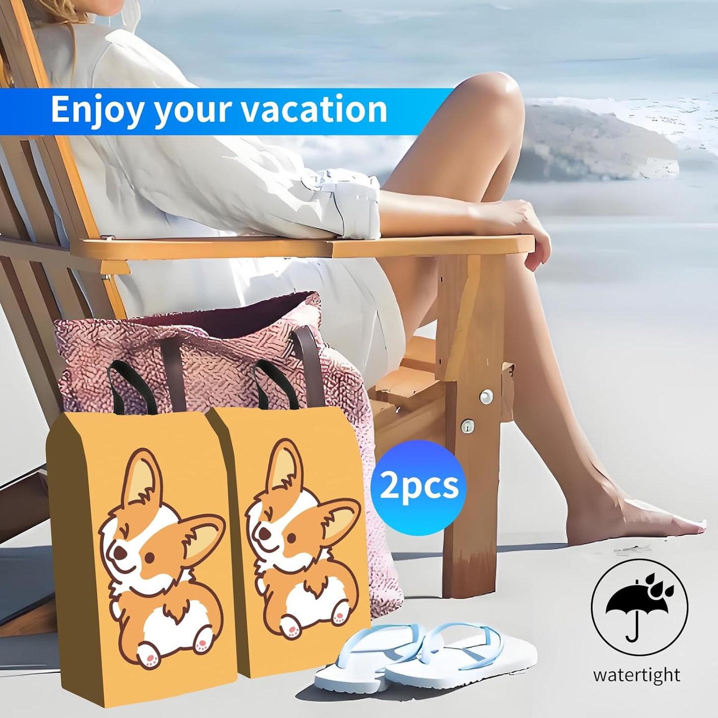 2pcs Shoe Organizer for Travel, Packing Shoe Travel Bags, Cute Shoe Bag with Zipper & Handle, Portable Travel Essentials for Women and Men Cute Corgi