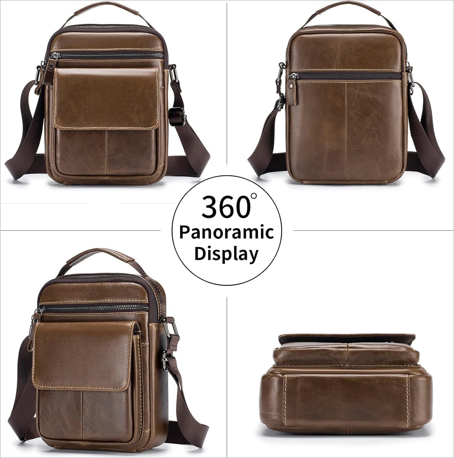 Men’s Genuine Leather Messenger Bag – Small Crossbody Shoulder Purse for Casual & Business