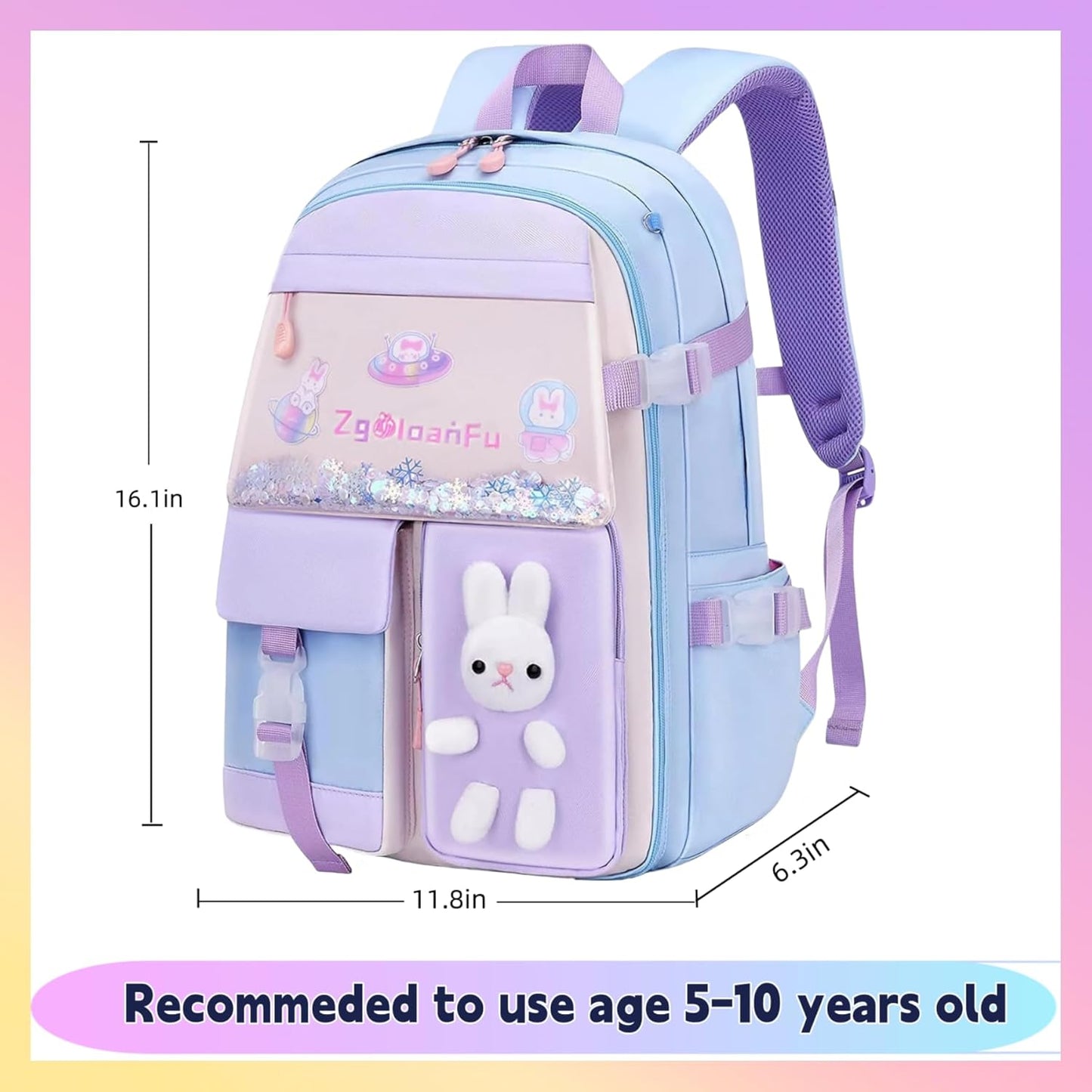 Girls Backpack, Kids Backpack for Girls School Bunny Student Backpa,Kawaii Book Bag for Elementary Primary School Kindergarten Elementary Preschool Middle