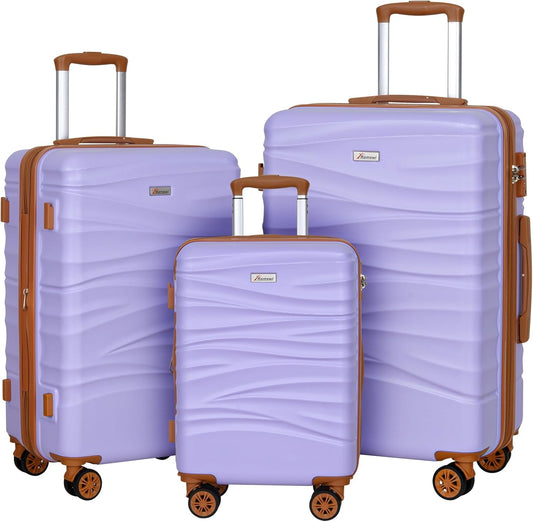 Romswi Luggage Sets 3 Piece Expandable PC+ABS Suitcases, Durable Hardshell Lightweight Suitcase Set with TSA Lock Dual Spinner Wheels, 20/24/28 Inch, Purple