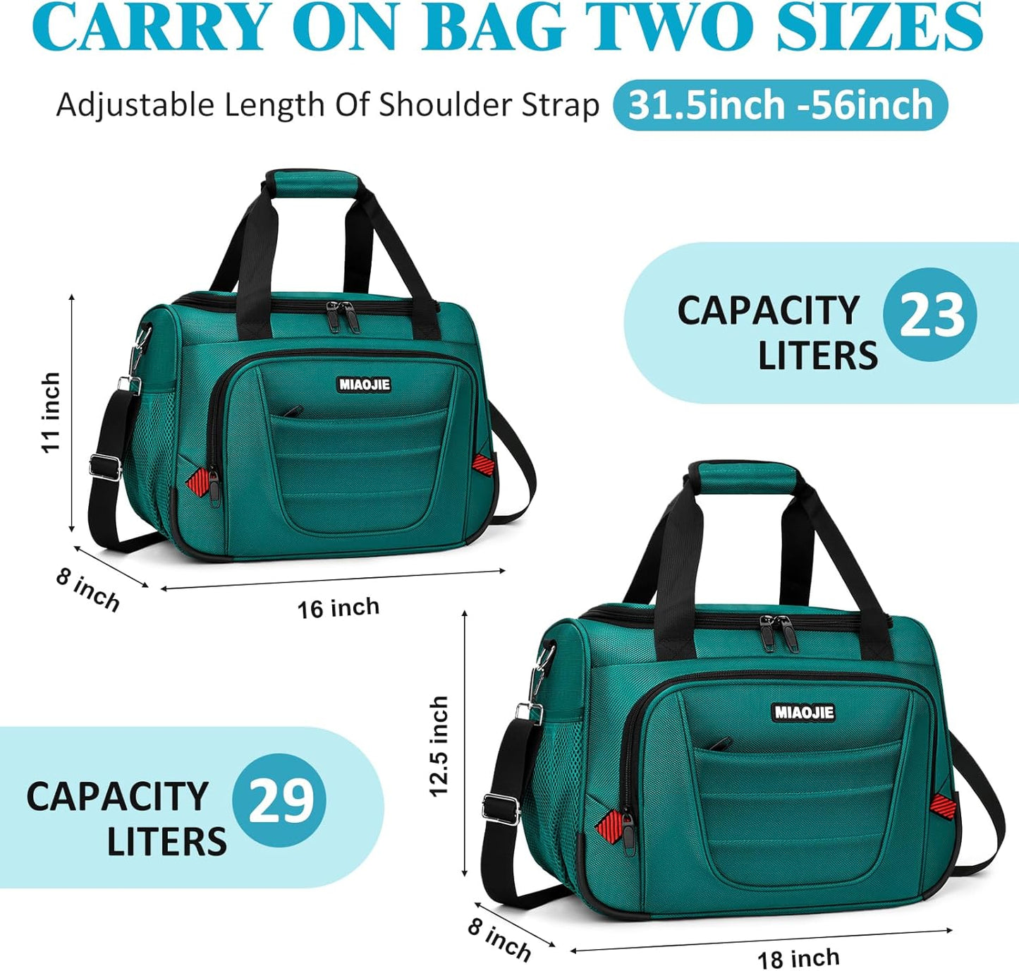 Underseat Carry On luggage Bag Airplanes Personal Item Bags, Gym Bag for Men Weekender Overnight Travel Tote Bag Shoulder Small Softside Carry on Luggage Travel Duffel Bags For Men,16 IN Peacock Green