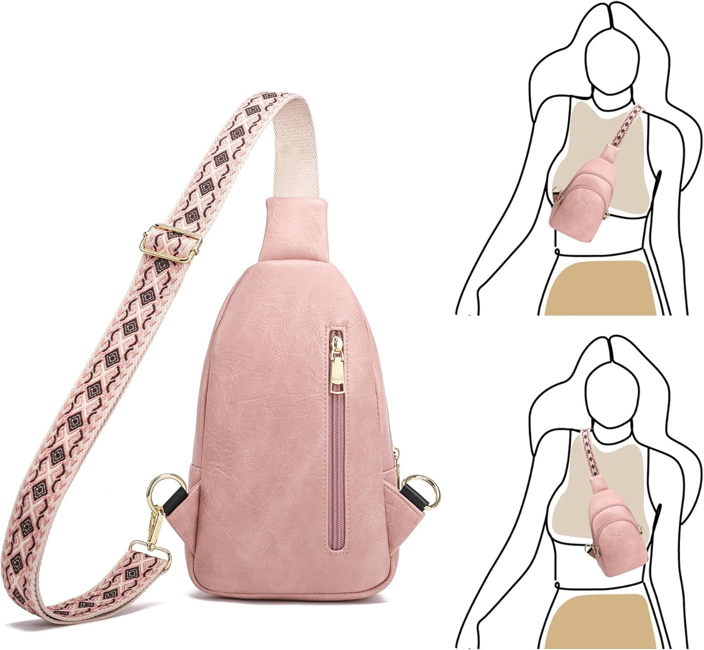 INICAT Crossbody Sling Bags Travel Cross Body Purses Faux Leather Fanny Packs Chest Bag for Women