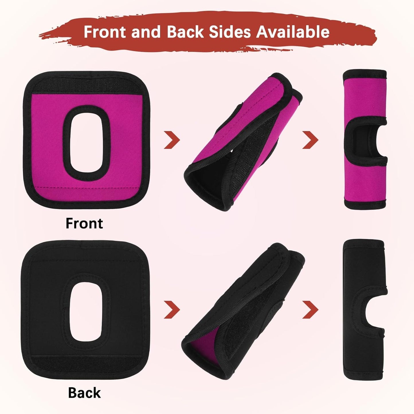 Luggage Handle Wrap [3PCS] - Neoprene Luggage Identifiers Hollow Design Use for Push-Button Suitcase & Trolley Case - [Rose Red-6IN/15CM] Comfort Grip Handle Cover
