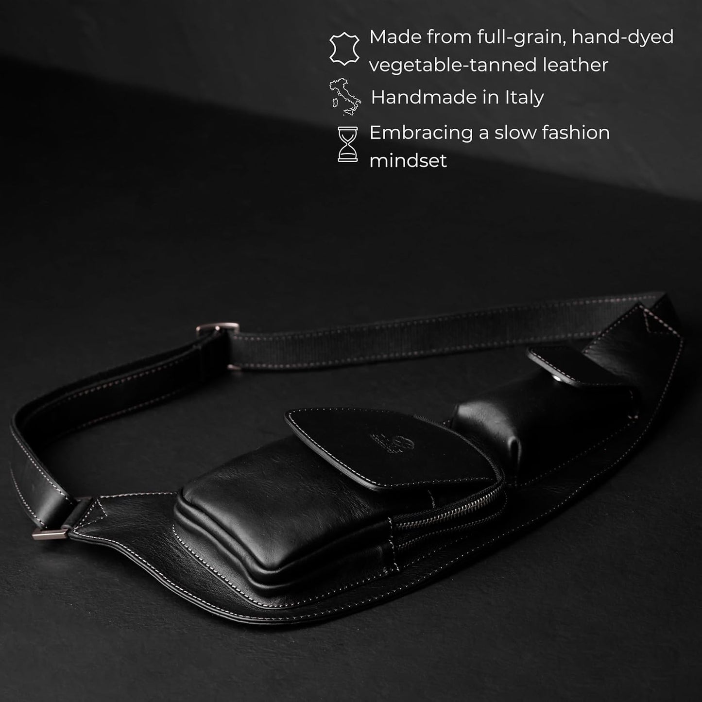 Time Resistance Leather Sling Bag - Crossbody Bag - Messenger Bag for Men and Women - Handmade Shoulder Bag Backpack
