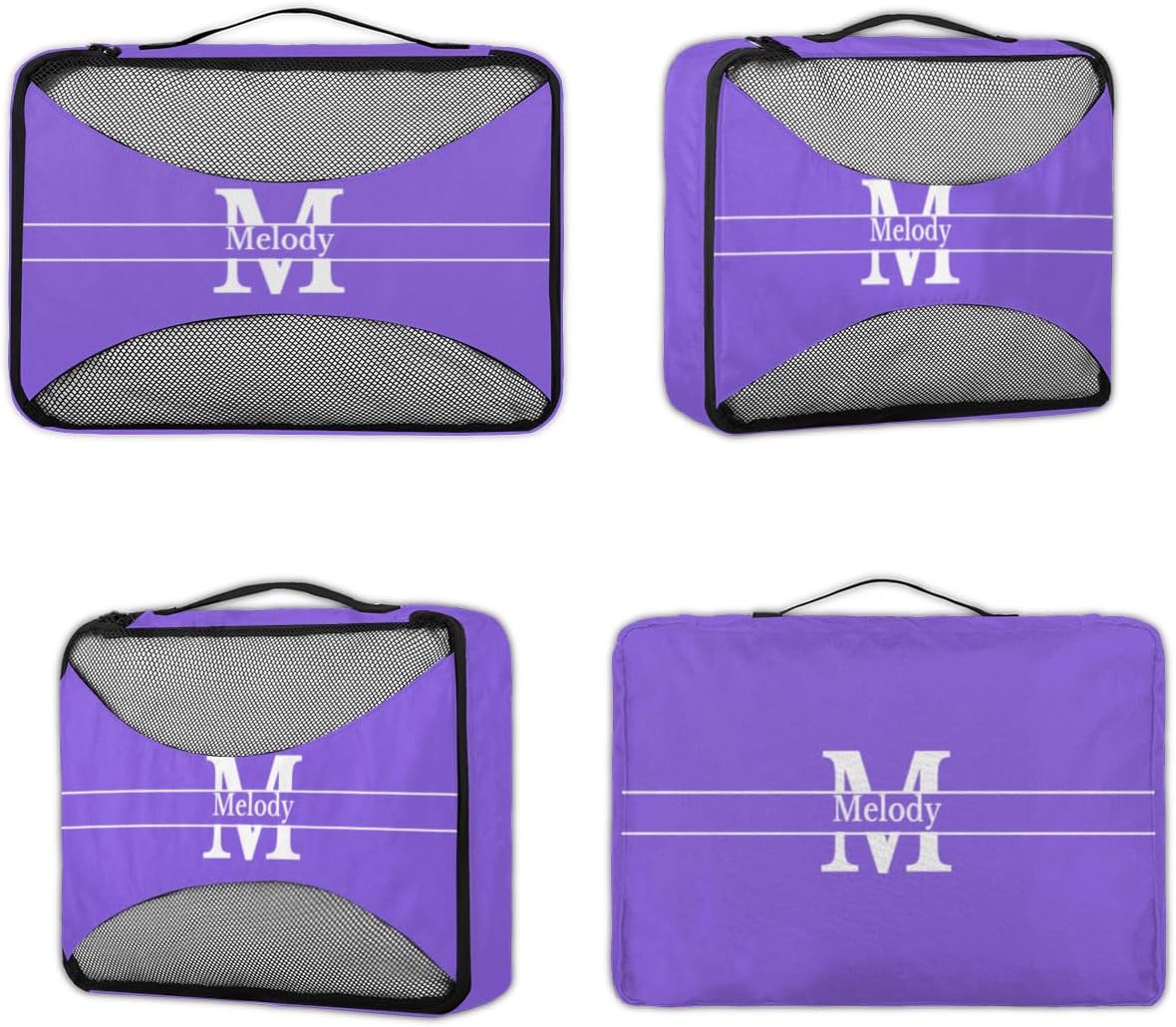Custom Packing Cubes with Name, 4Pcs/Set Travel Luggage Packing Organizers Set for Women, MediumPurple with Initial Letter