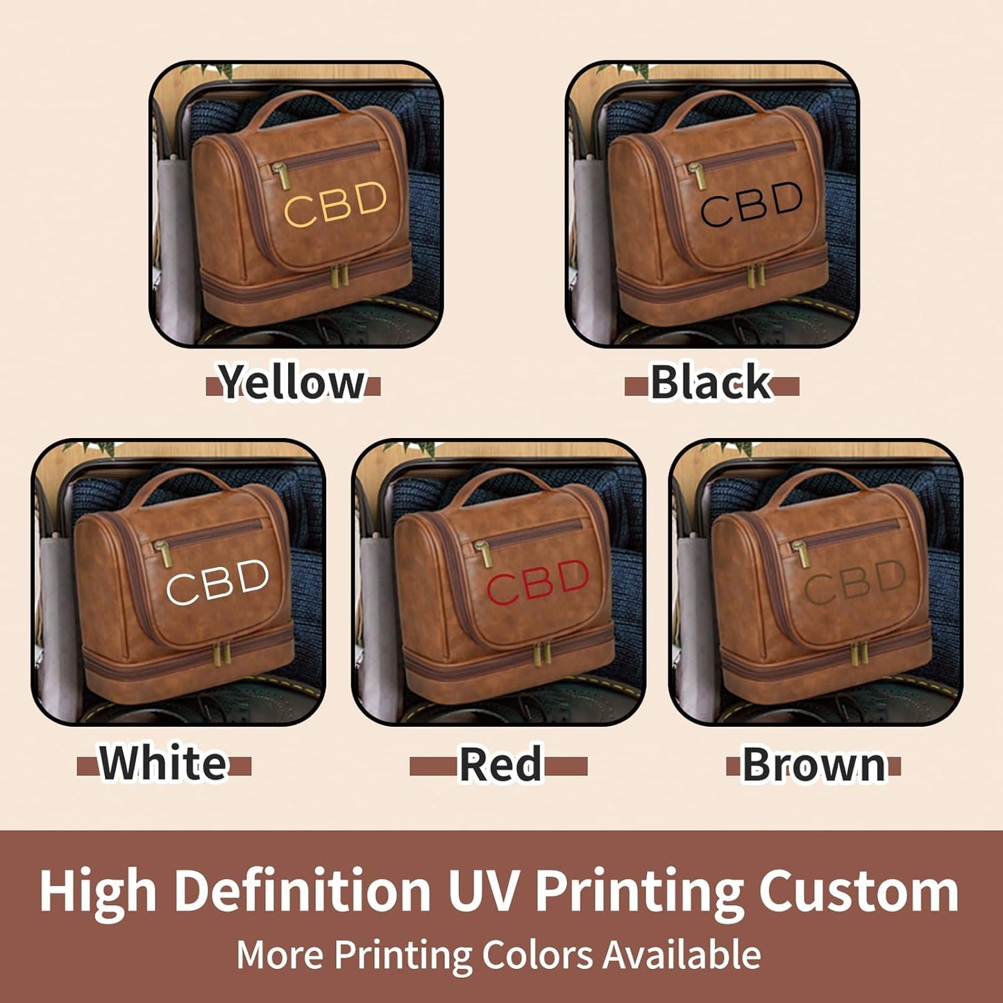 BLEGGEIT Personalized Hanging Toiletry Bag for Men, Large Capacity PU Leather Vintage Color Travel Dopp Kit, Gifts for Dad Husband Boyfriend Groomsmen, UV Printing Custom Name, Birthday Xmas Gifts