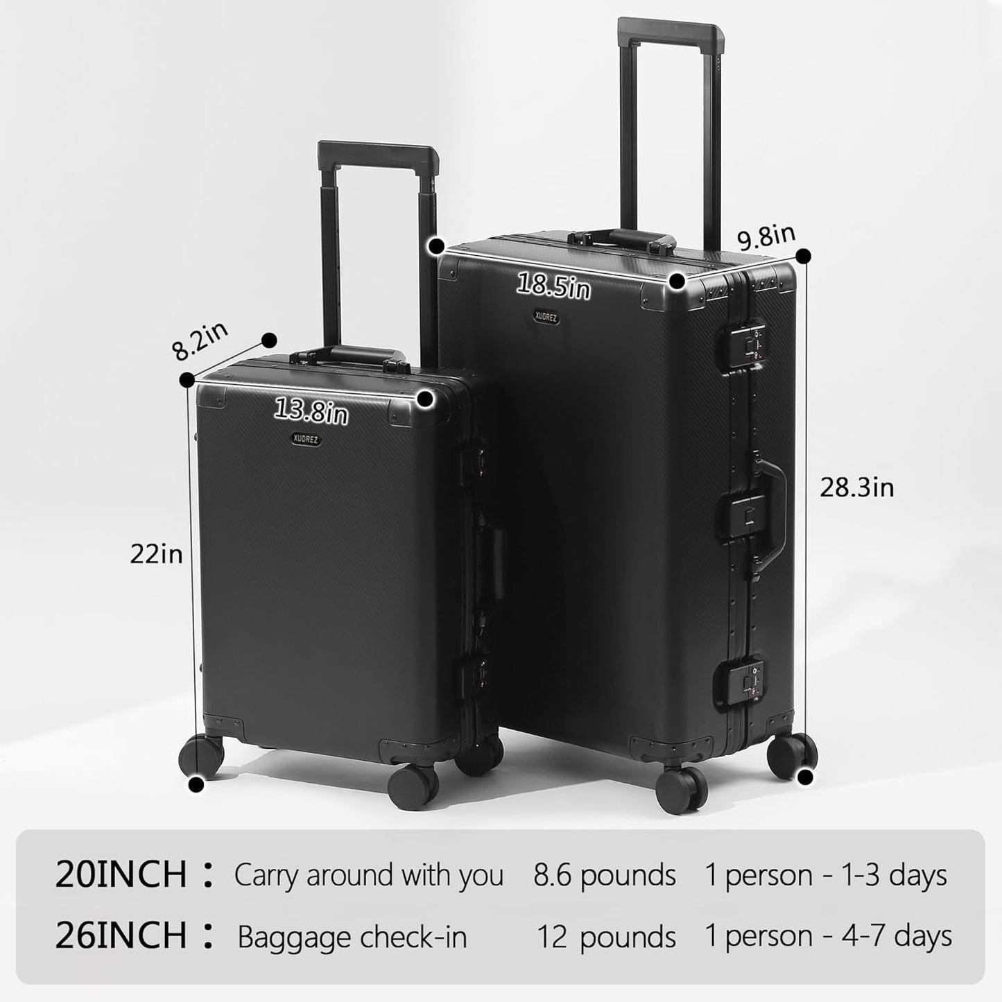YYW Aluminum Carry-On Luggage Airline Approved Lightweight Suitcase with TSA Lock and Silent Wheels, Hardshell Spinner Business Travel (black, 20in)