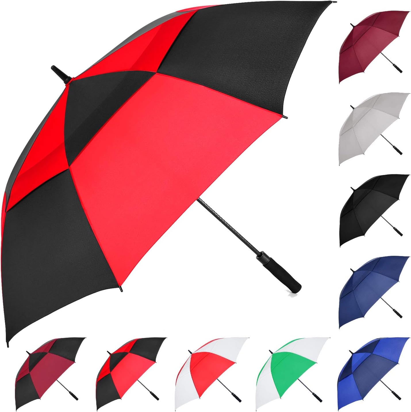 MRTLLOA Extra Large Golf Umbrella, 54/62/68/72 Inch Automatic Open, Oversize Double Canopy Vented Windproof Waterproof Sports Umbrellas for Rain