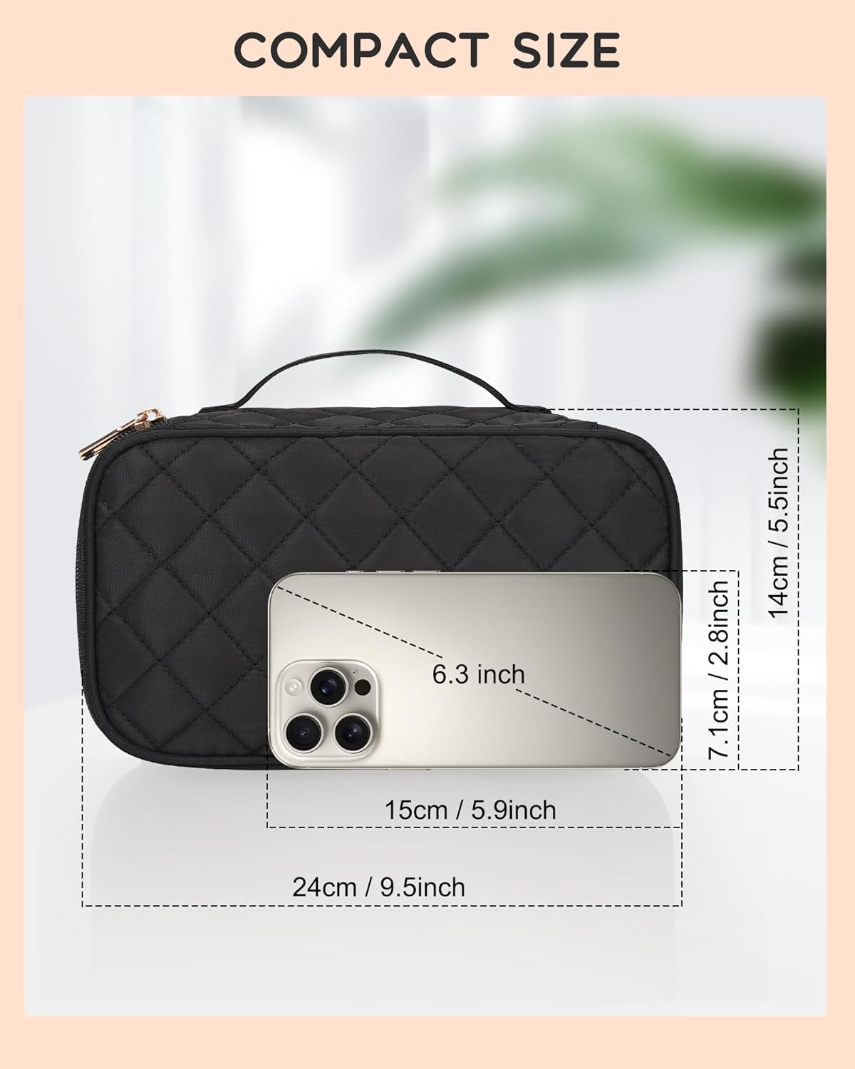 Relavel Makeup Bag, Small Makeup Bag for Women, Travel Cosmetic Bag, 2 Layers Waterproof Makeup