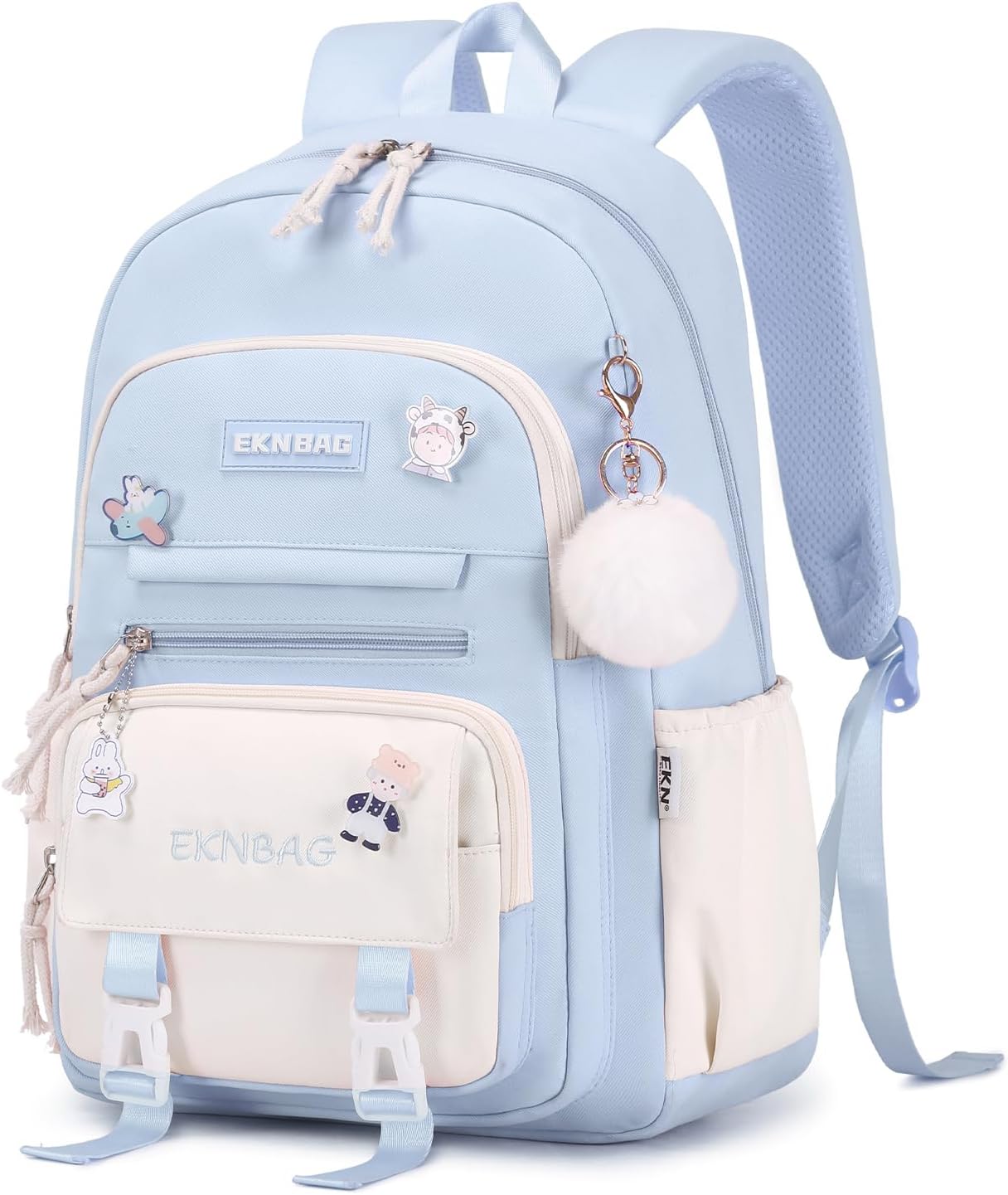 Tanou School Backpacks for Girls, Kawaii Kids School Bag with Pendant, Elementary Primary Middle School Lightweight 20L, Blue