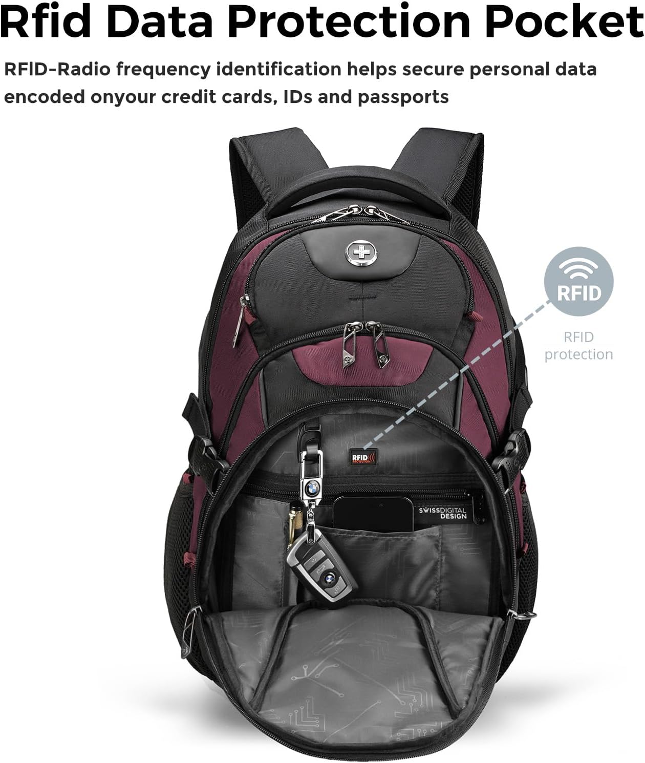 Swissdigital Design Laptop Backpack with USB Charging Port, Travel Backpack Fits 15.6 inches