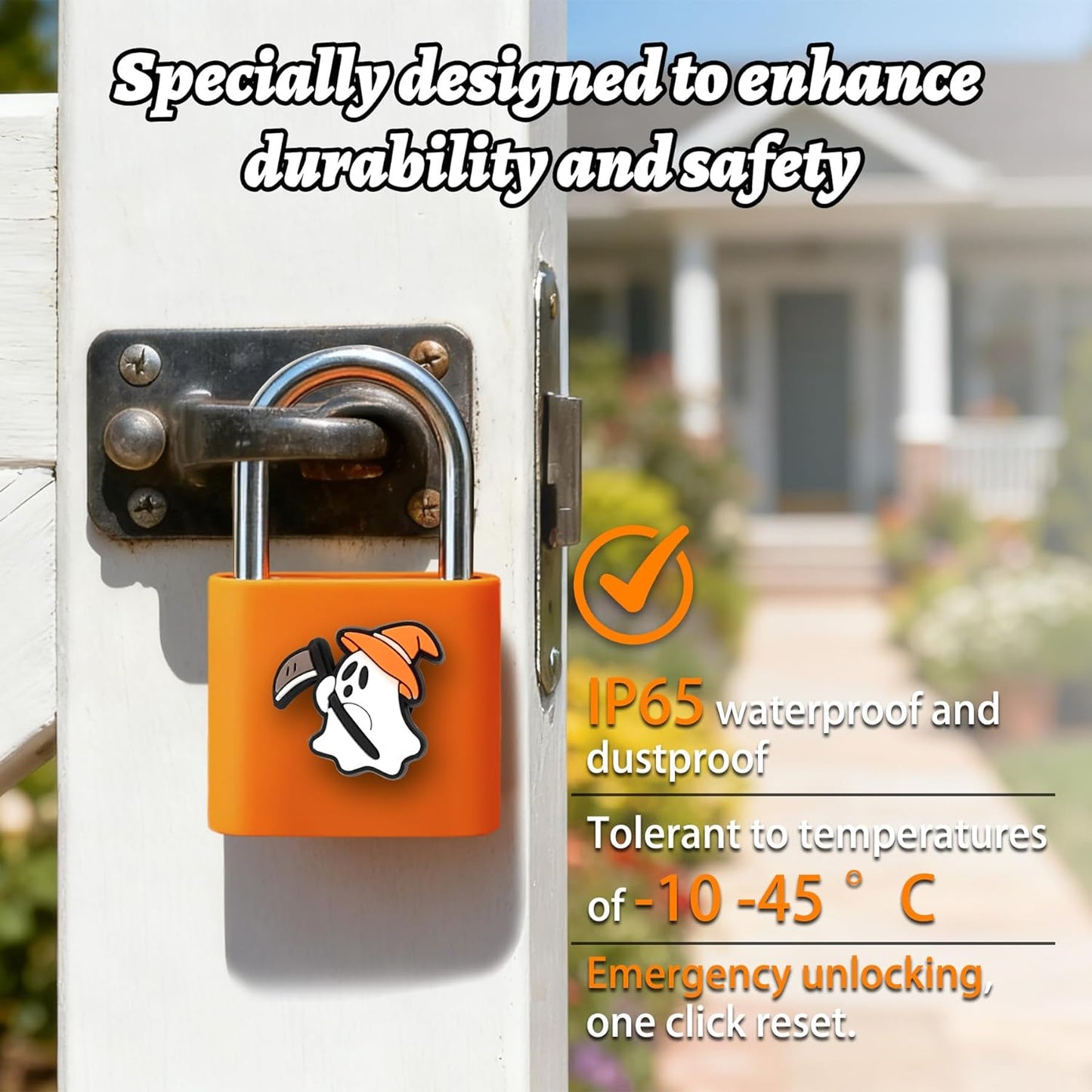UMIKSMART Padlock, Keyless Fingerprint Padlock with USB Charging, Gym Lockers, School Lockers, Luggage, Storage Boxes, Cabinets, Backpack, Halloween Gifts(Spooky Orange)