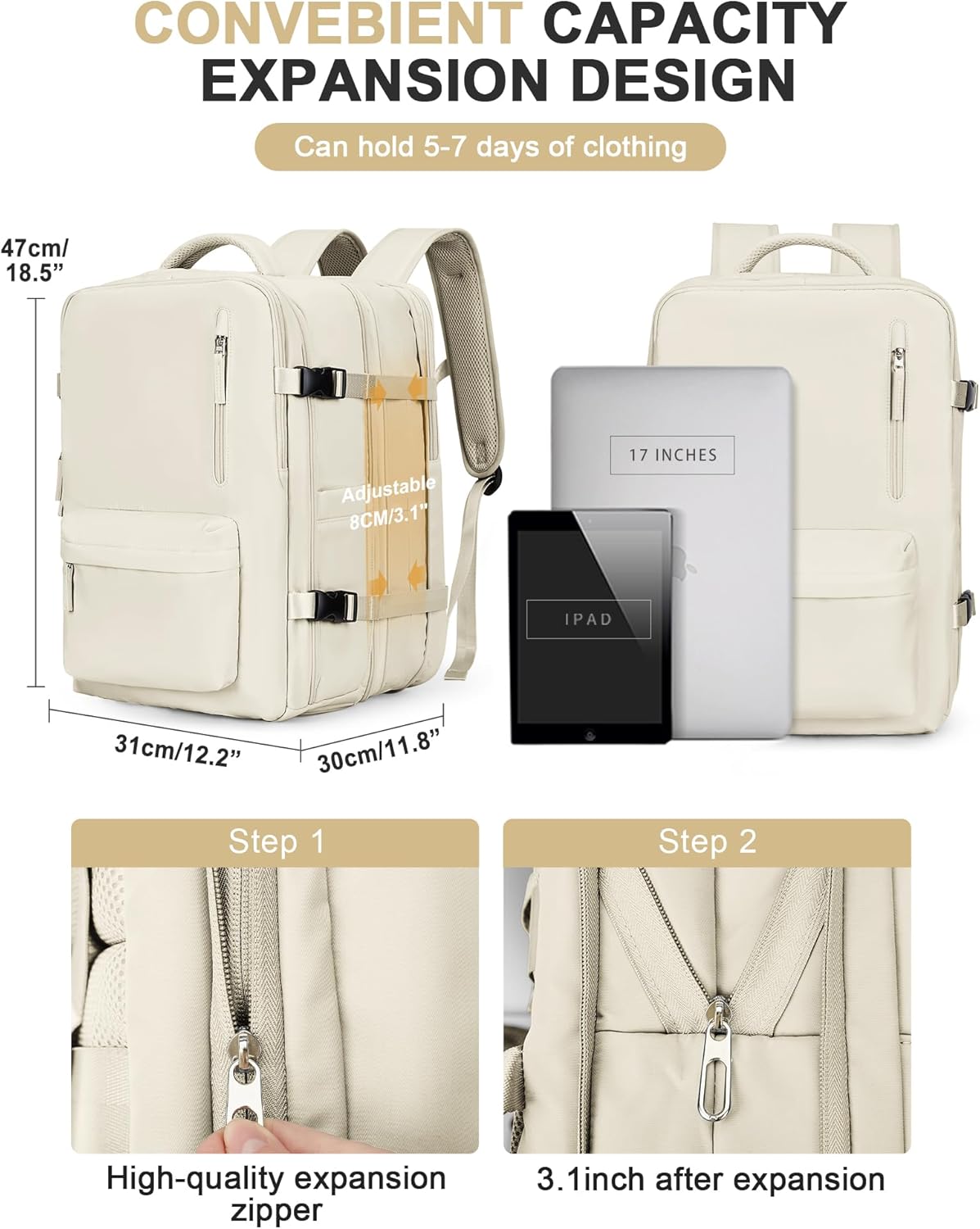 WONHOX Large Travel Backpack Carry on Flight Approved Laptop Work Business Backpack for Women Men Mochila de Viaje
