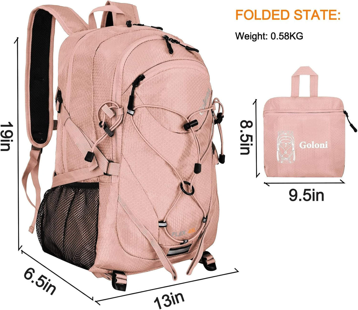 45L Hiking Backpack with Rain Cover, Lightweight Foldable Camping Backpack for Trekking