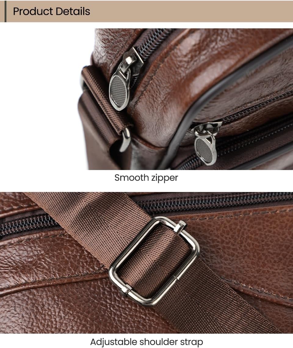 Men's Genuine Leather Crossbody Sling Bag, Small Chest Shoulder Messenger Bag with Adjustable Strap