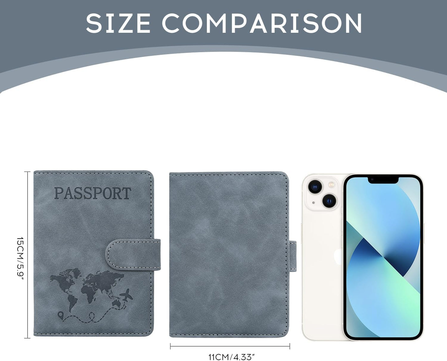 ILIYAH-Passport Cover-Passport Holder Travel Wallet-RFID Blocking Passport Case Travel Accessories Card Holder Wallet Unisex Travel Gifts(Grey)